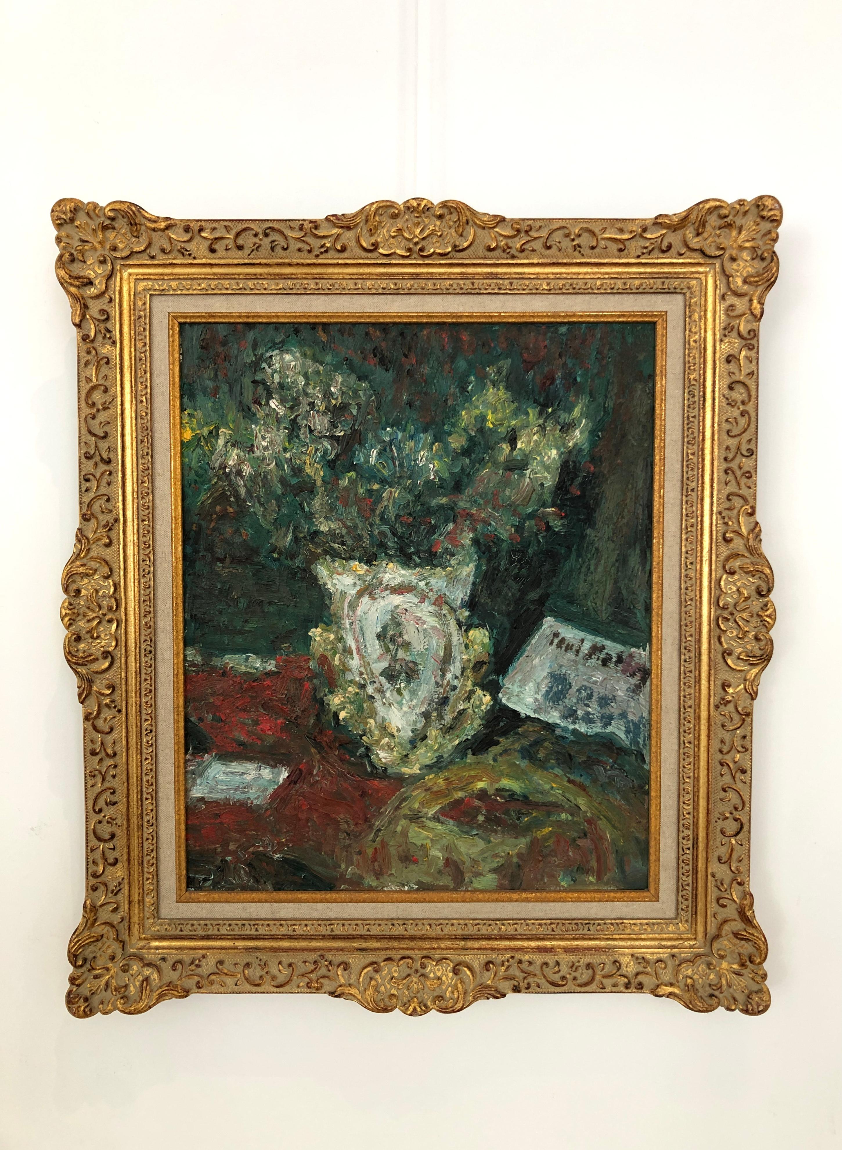 Ramo de flores, jarrón de Sèvres y papelitos - Painting de Paul Mathey