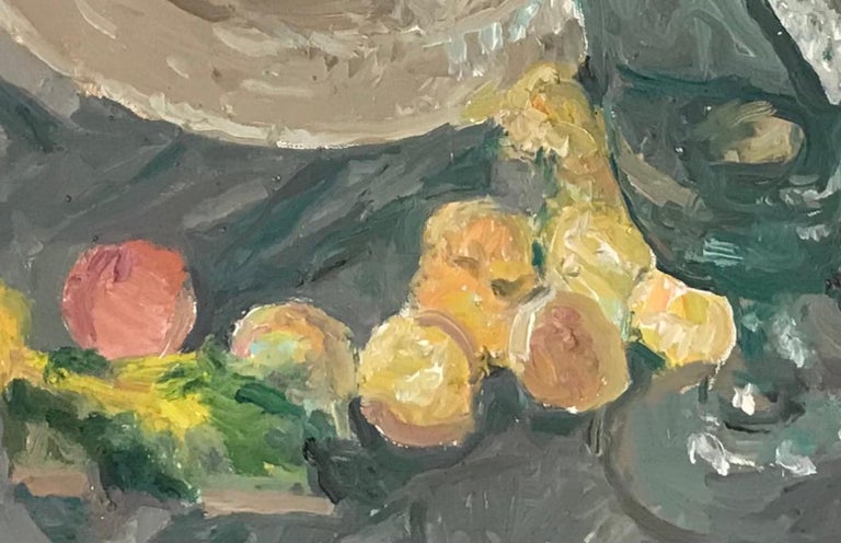 Still life with Mirabelle plums - Gray Still-Life Painting by Paul Mathey