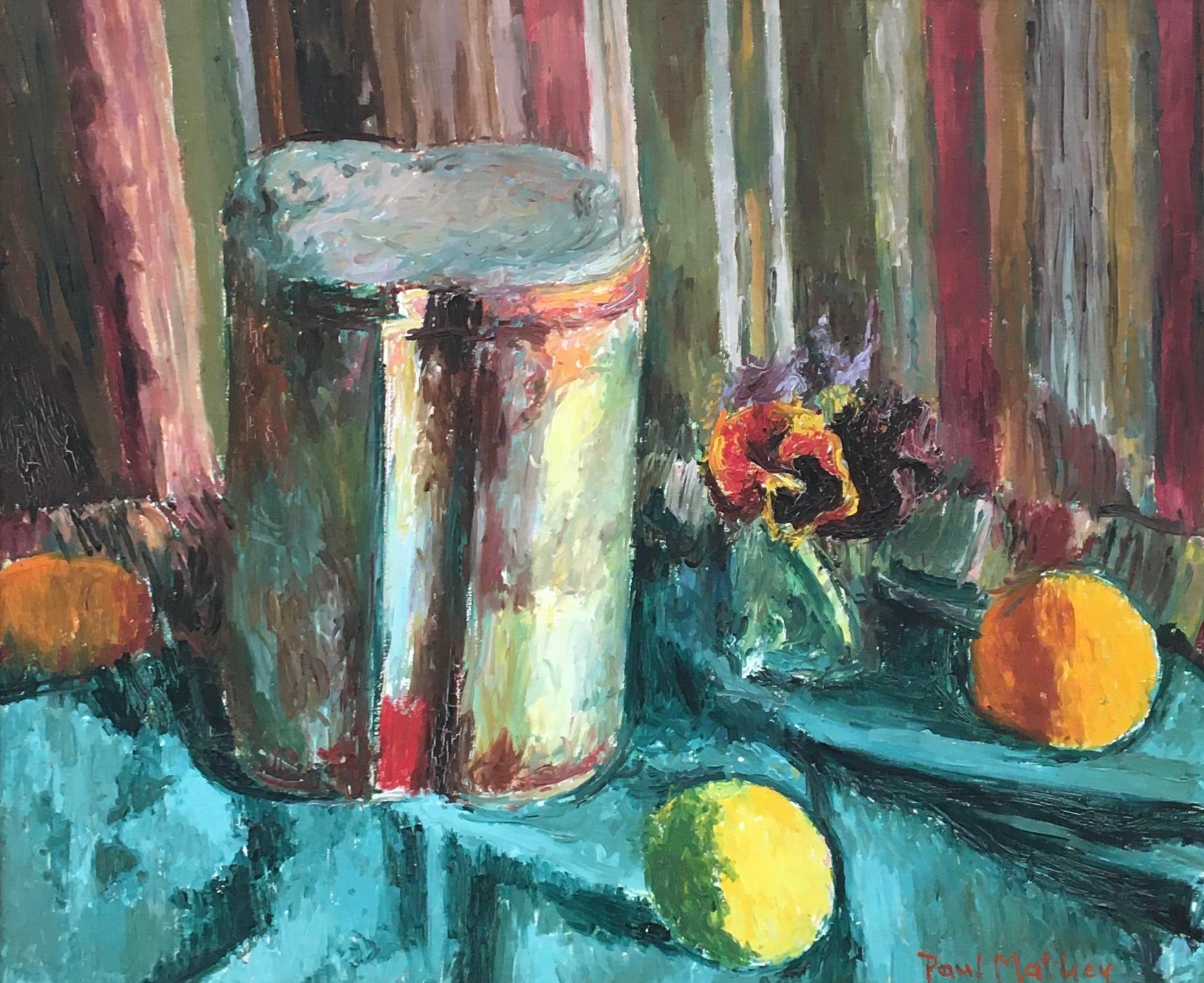 Still-Life Painting di Paul Mathey - Natura morta con viole del pensiero