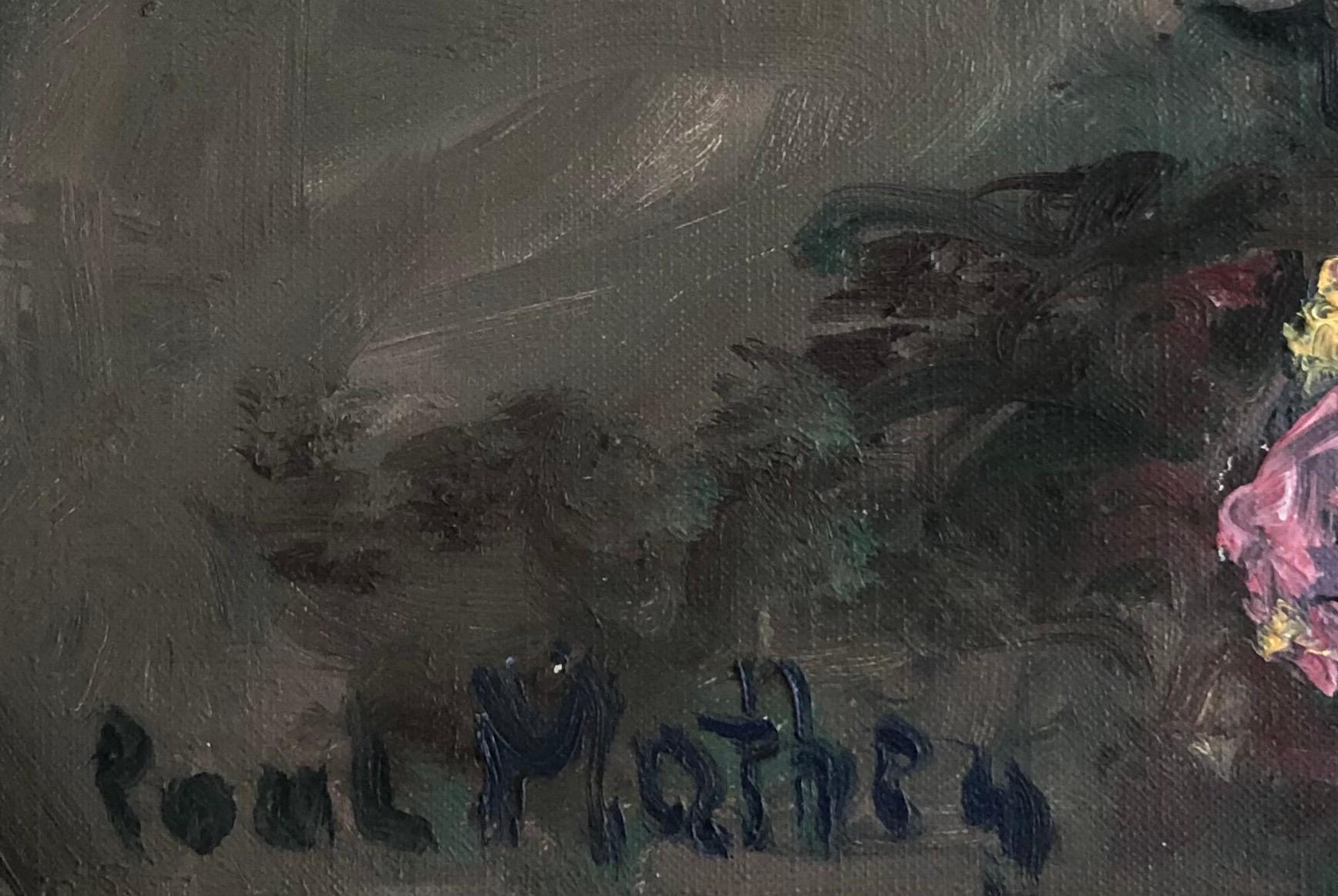 L'oiseau et les fleurs d'île - Noir Still-Life Painting par Paul Mathey