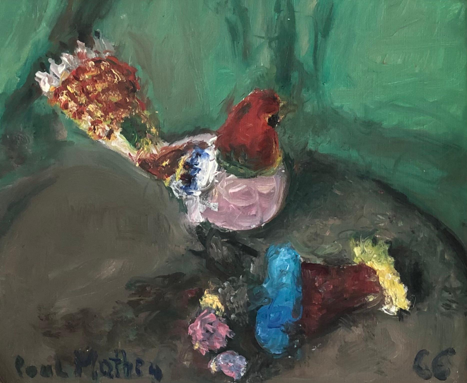 Paul Mathey Still-Life Painting – Der Inselvogel und die Blumen