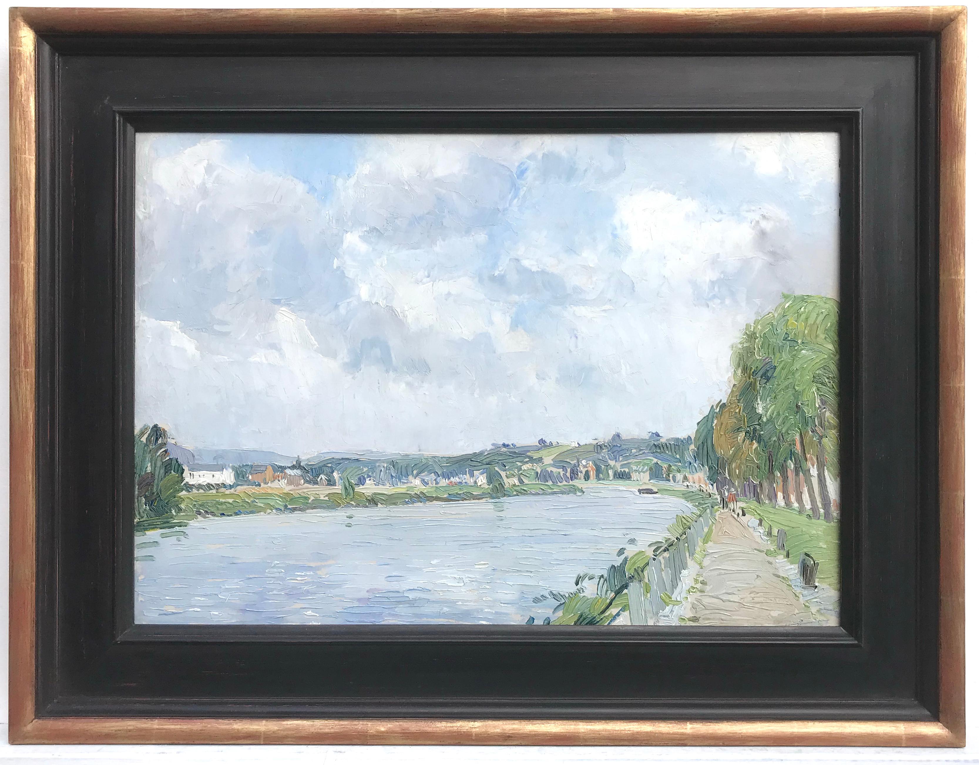 Paul Mathieu (French) Landscape Painting - La Seine, Oil on Board Painting