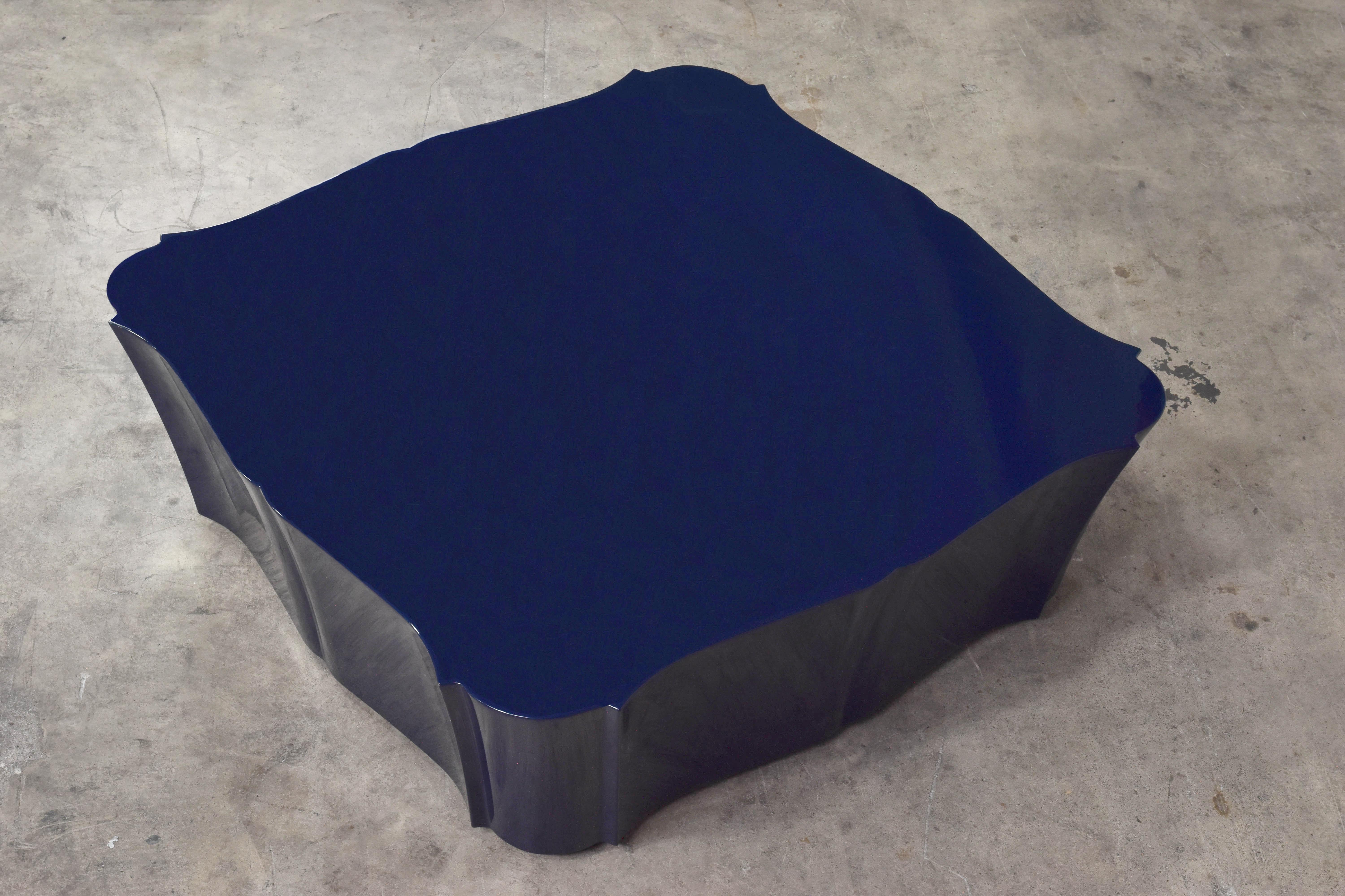 Italian Paul Mathieu x Luxury Living Prussian Blue Contour Coffee Table For Sale