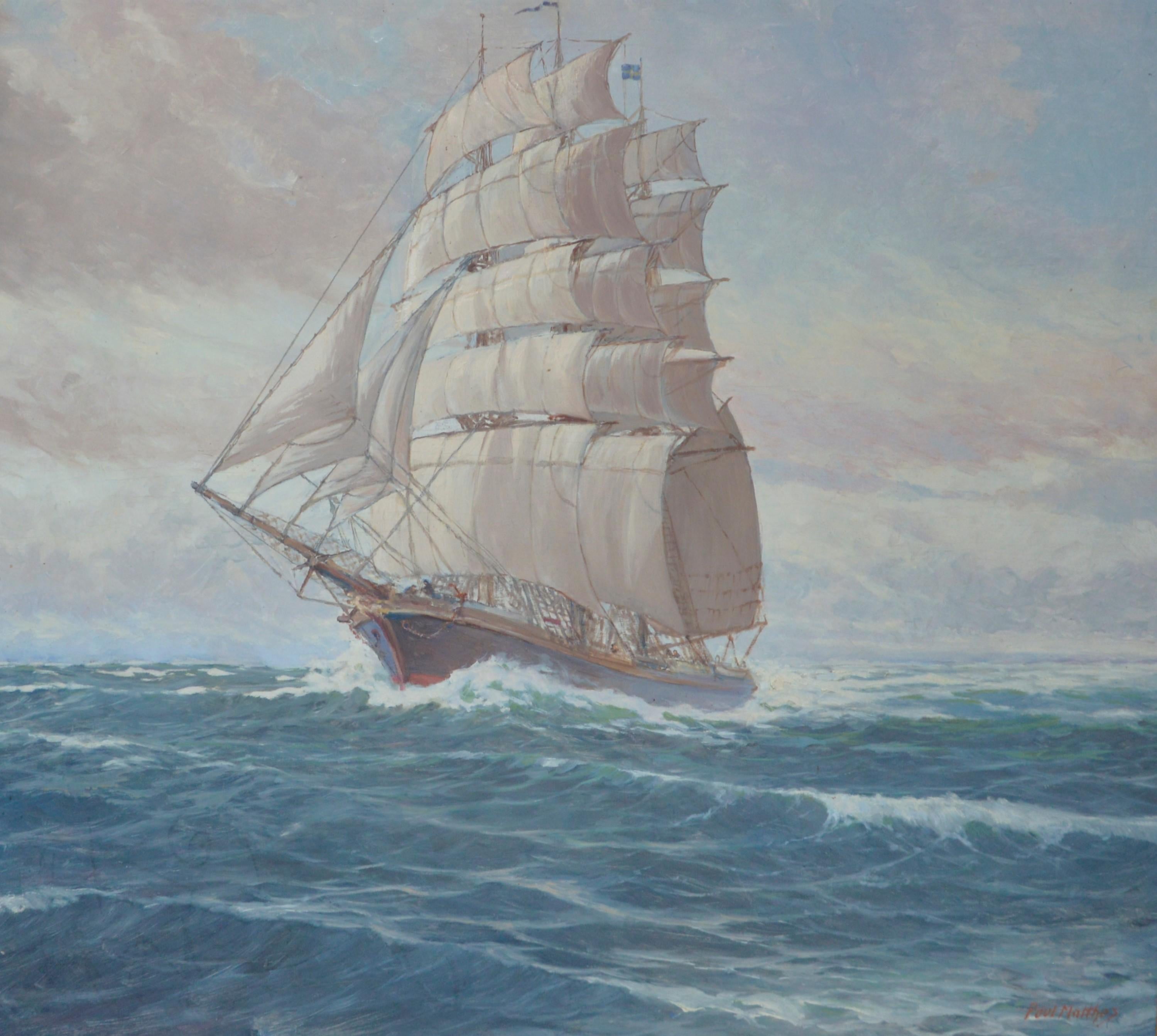 Paul MATTHES 1872 1872Königsberg - 1956 Potsdam seascape three-master For Sale 9