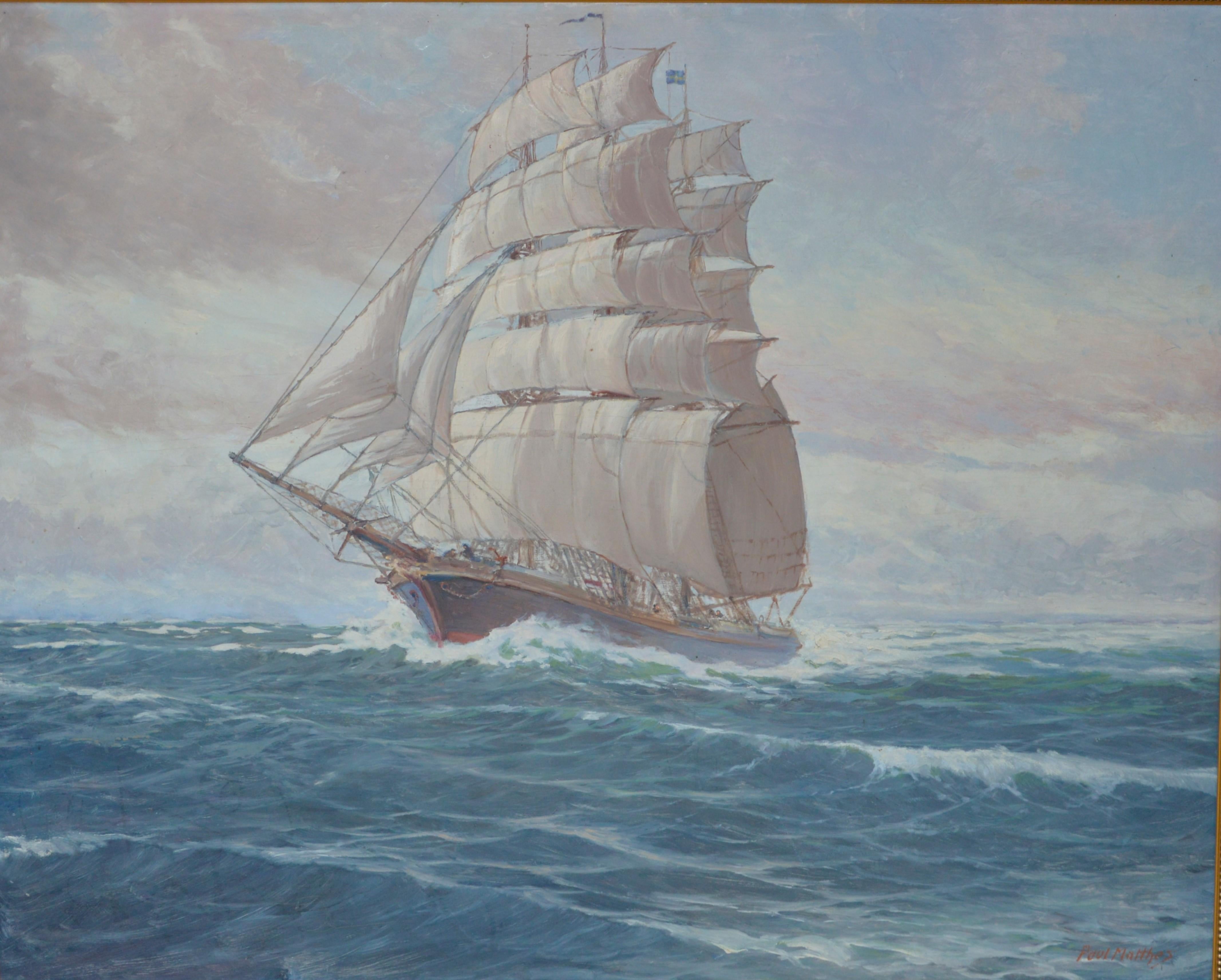 Paul MATTHES 1872 1872Königsberg - 1956 Potsdam seascape three-master For Sale 3