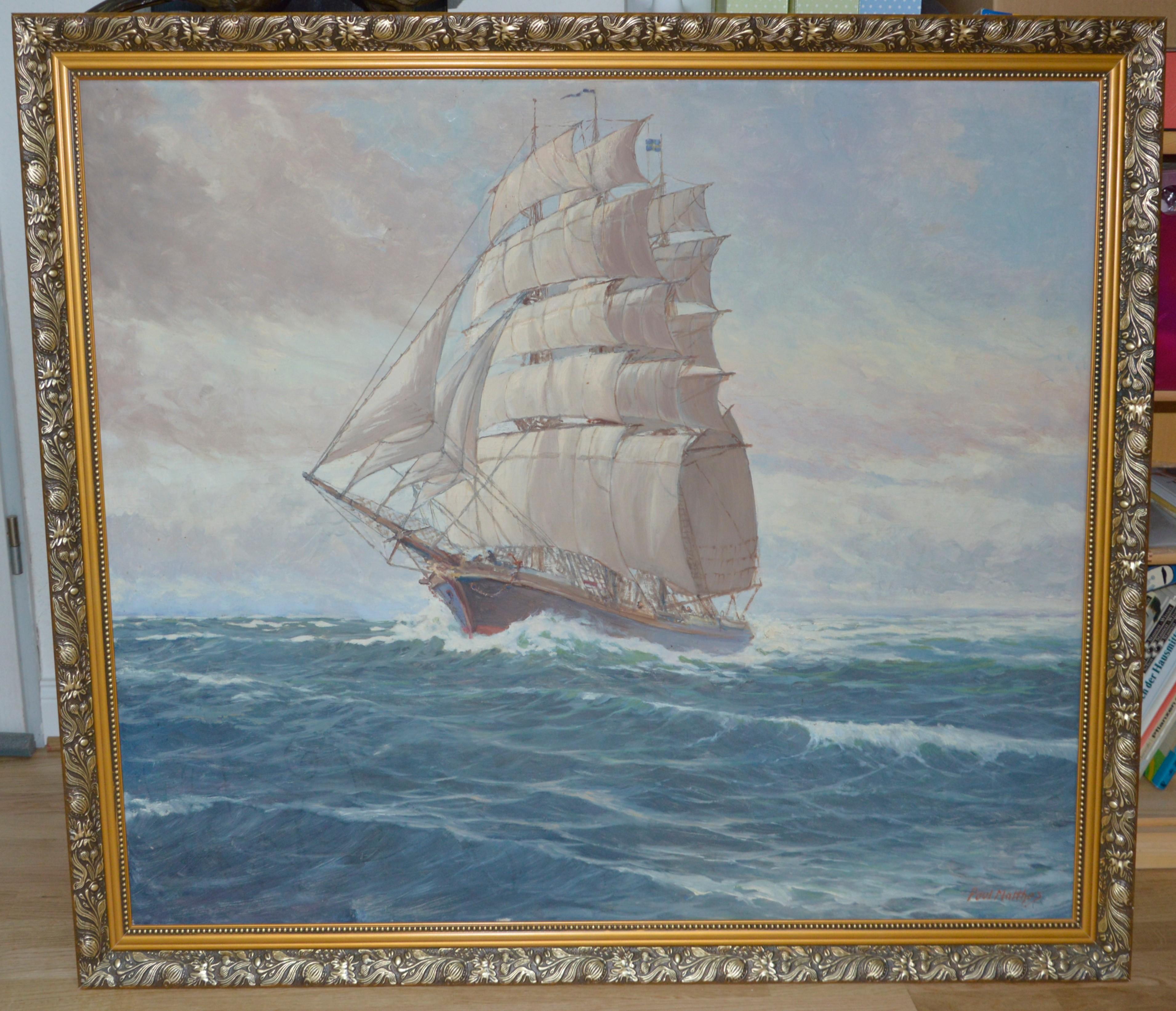 Paul MATTHES 1872 1872Königsberg - 1956 Potsdam seascape three-master For Sale 6
