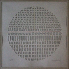 Paul Maxwell Moderner Kreis mit roten und gelben Linien Papierrelief 72/75 Signiert