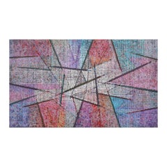 "Dichiarazione", grande dipinto espressionista astratto moderno viola e blu