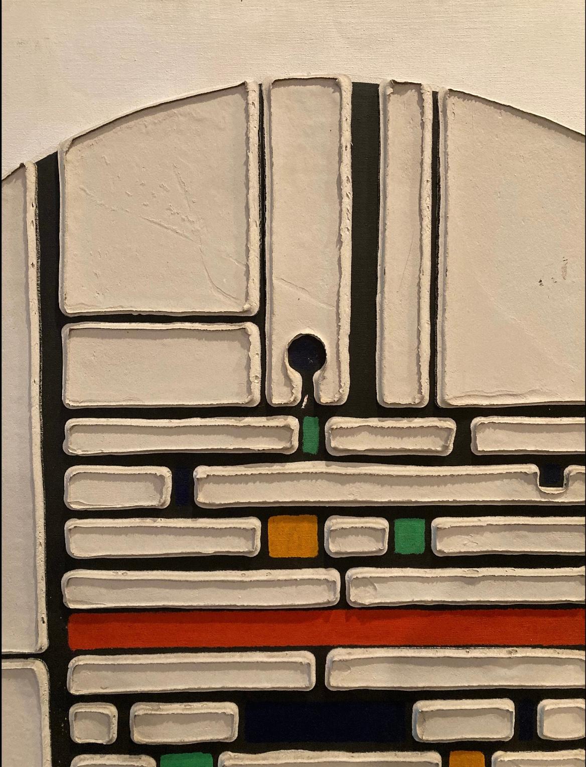 This is an paul maxwell original artwork painting.

47 3/4 by 48 3/8 inches

Weight
34 lbs

Condition
with stains throughout, areas of cracking and separation between canvas and raised surface