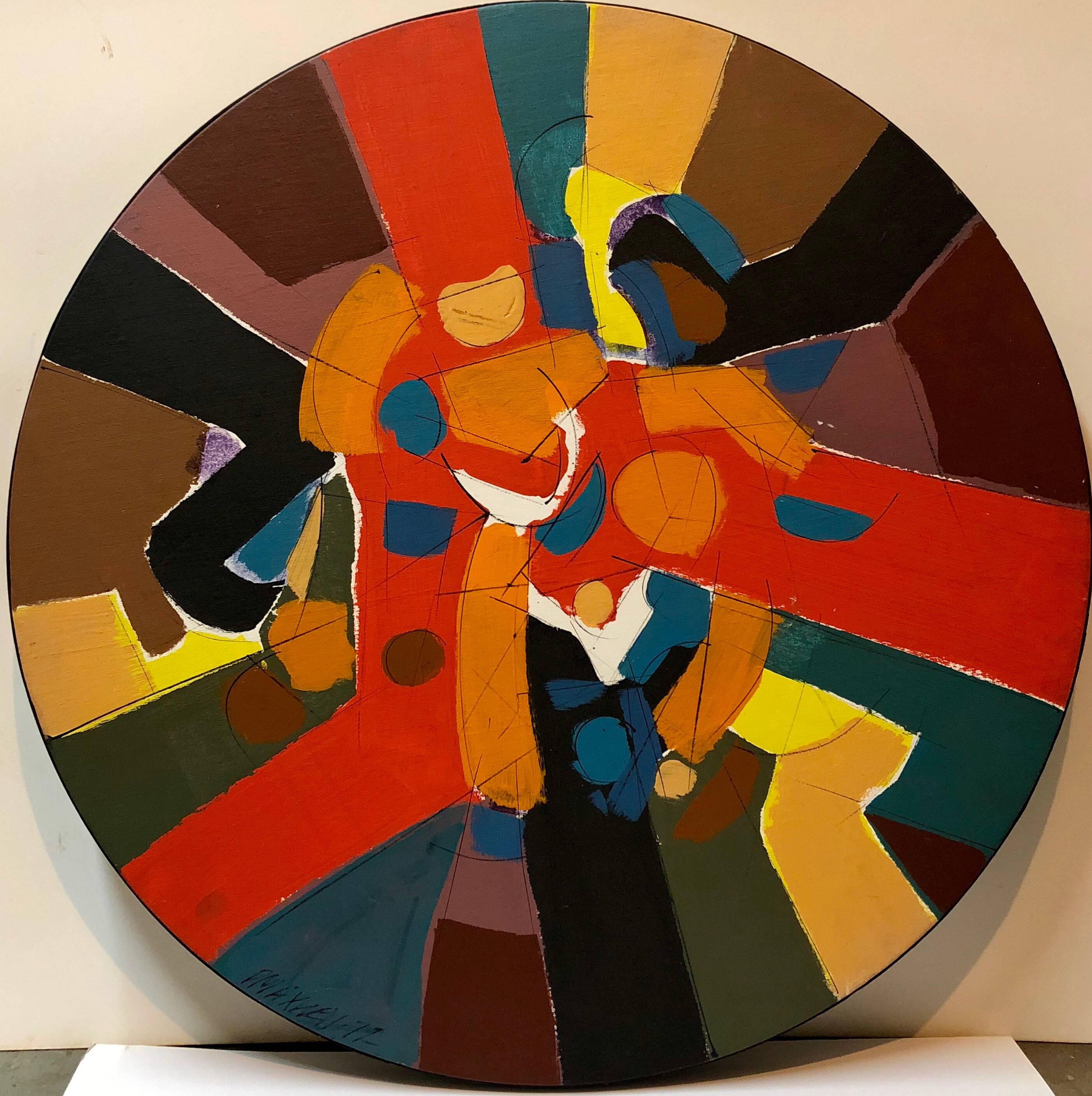 Large Mid Century Modern Abstract Round Painting