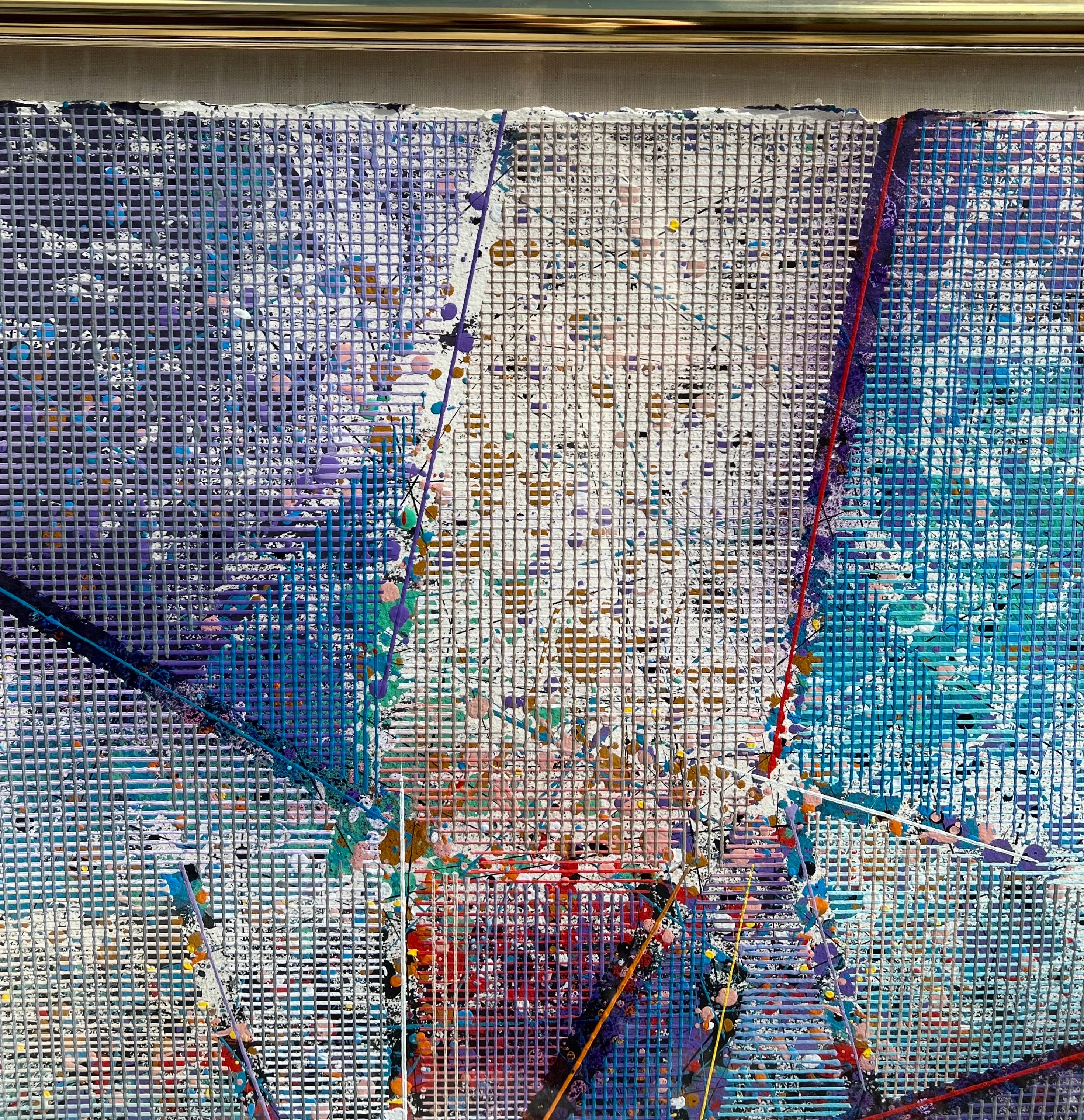 Große moderne abstrakte gegossen Schablone Malerei Paul Maxwell Mod konstruktivistischen Neon im Angebot 9