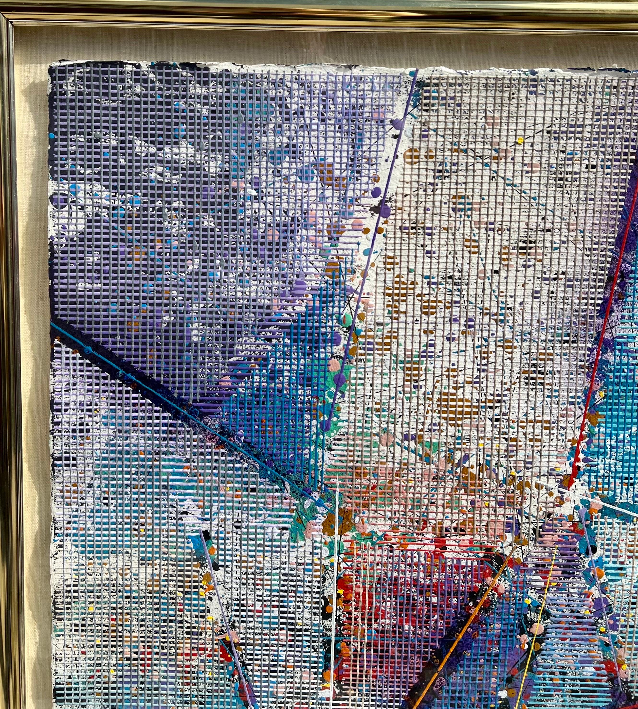 Große moderne abstrakte gegossen Schablone Malerei Paul Maxwell Mod konstruktivistischen Neon im Angebot 10