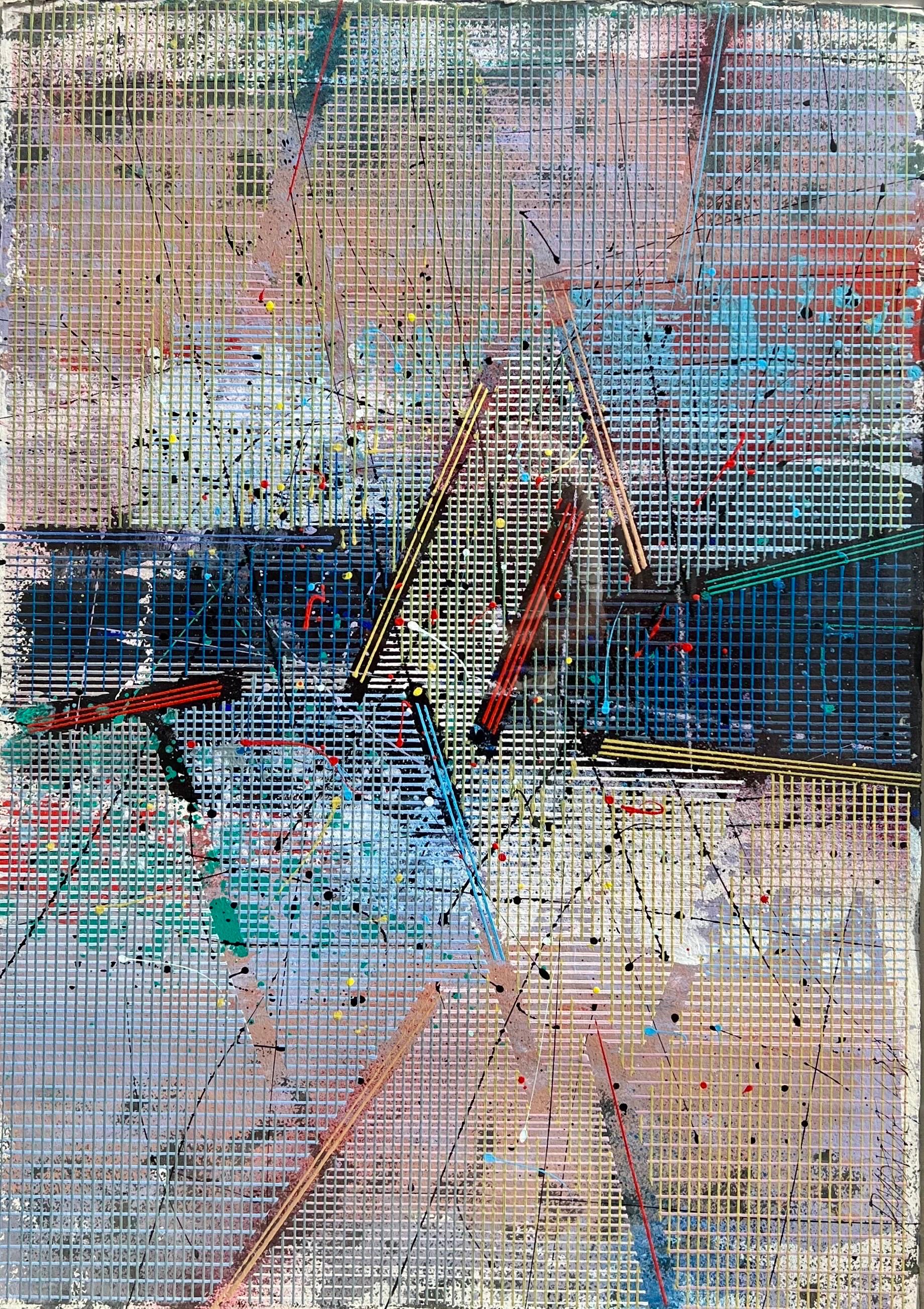 Grand tableau moderne abstrait aux pochoirs en fonte Paul Maxwell Mod Constructivist Neon en vente 10