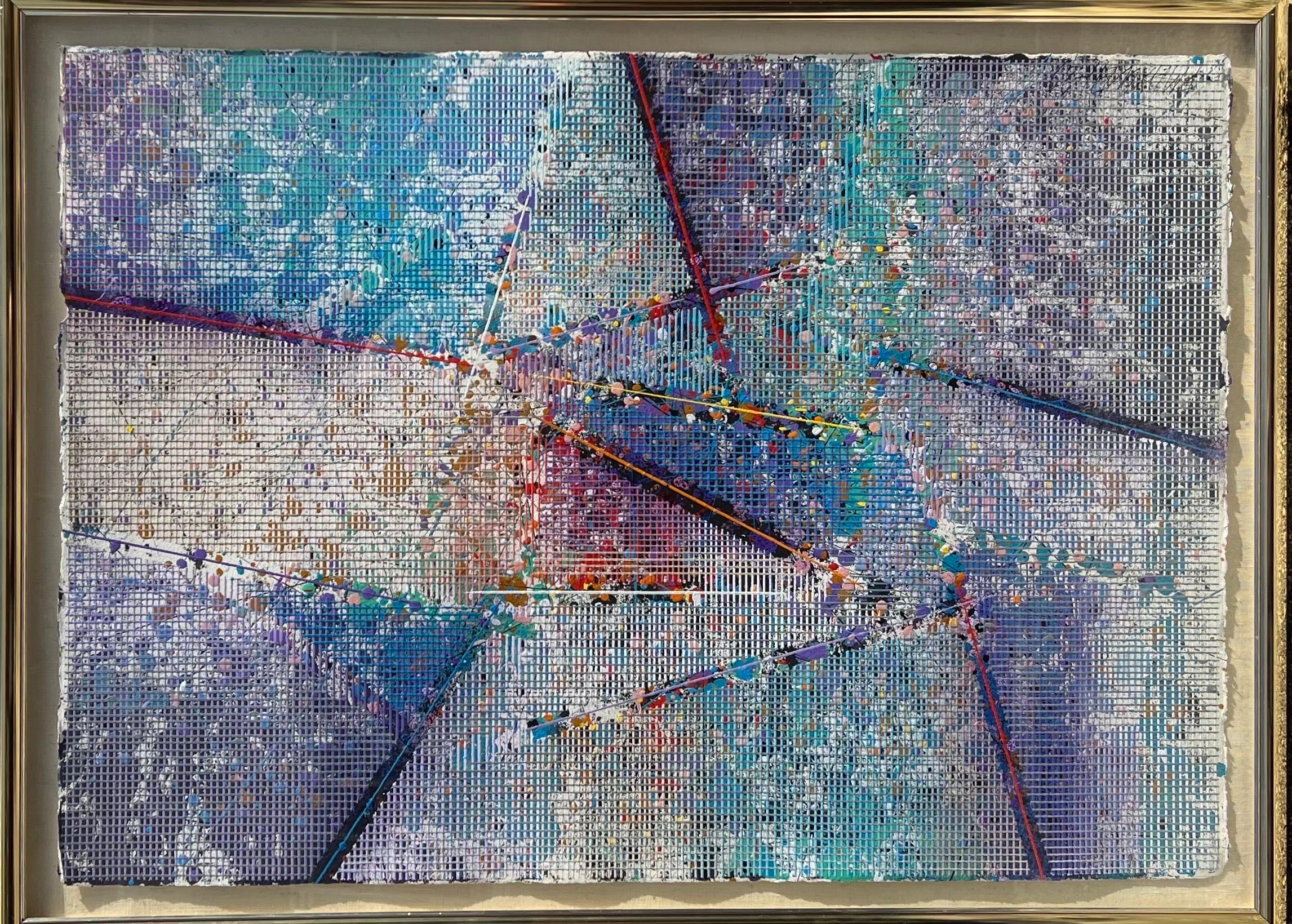 Große moderne abstrakte gegossen Schablone Malerei Paul Maxwell Mod konstruktivistischen Neon im Angebot 11