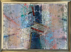 Grande pittura astratta moderna a stencil Paul Maxwell Mod Constructivist Neon