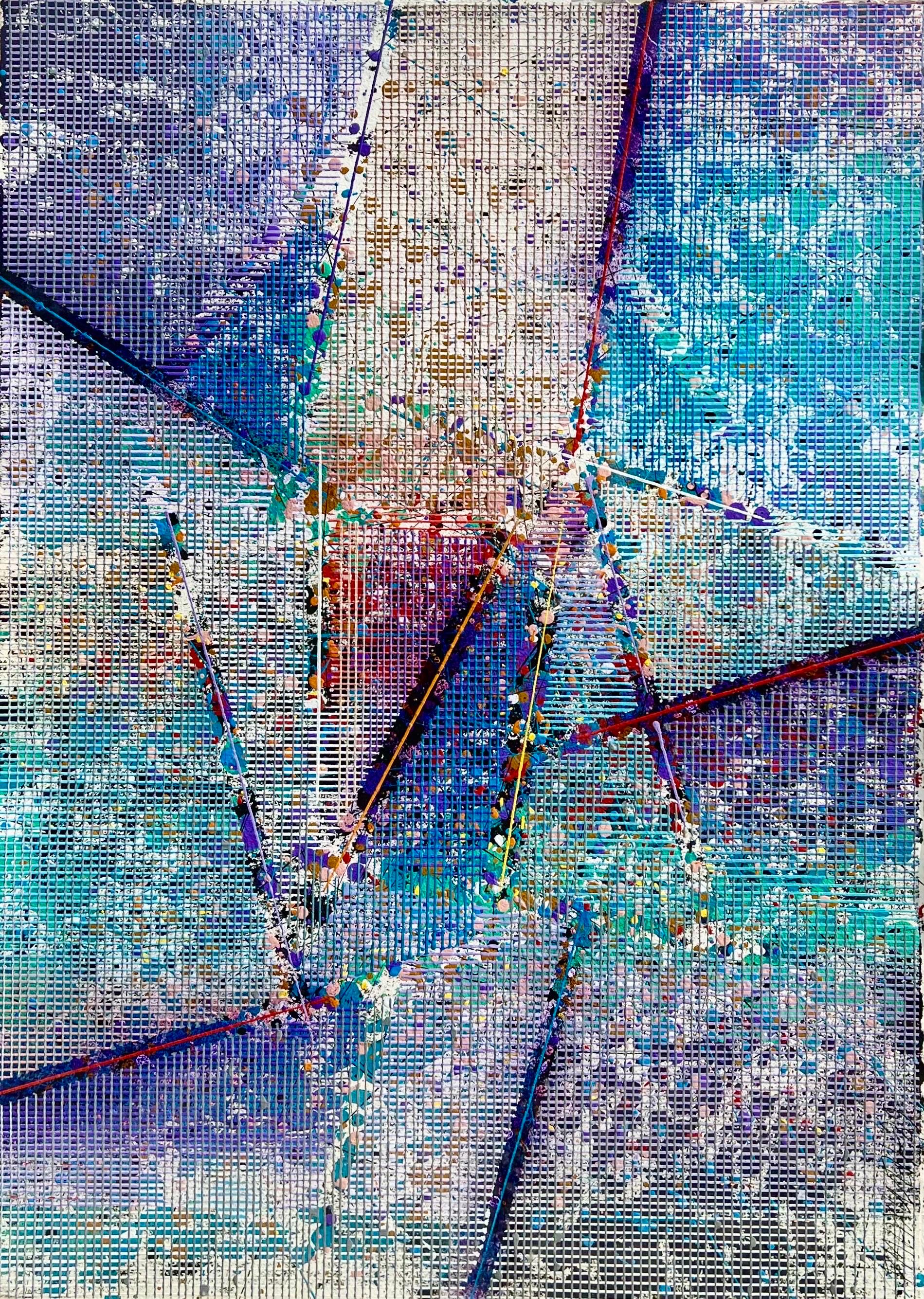 Große moderne abstrakte gegossen Schablone Malerei Paul Maxwell Mod konstruktivistischen Neon im Angebot 1