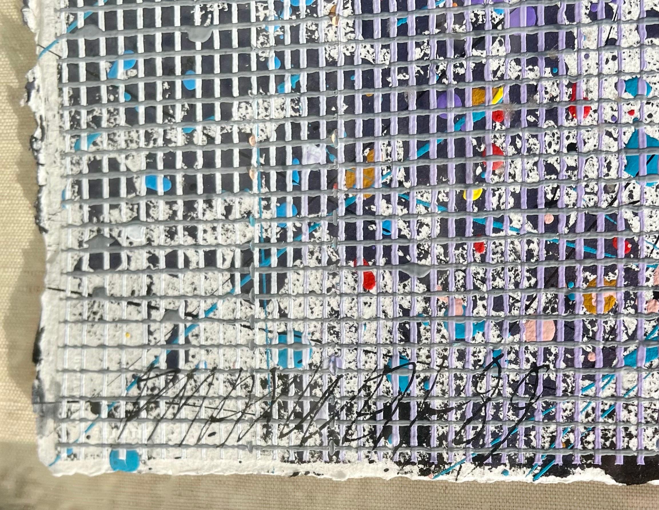 Grande peinture abstraite au crayon coulé Paul Maxwell Mod Constructivist Neon en vente 2