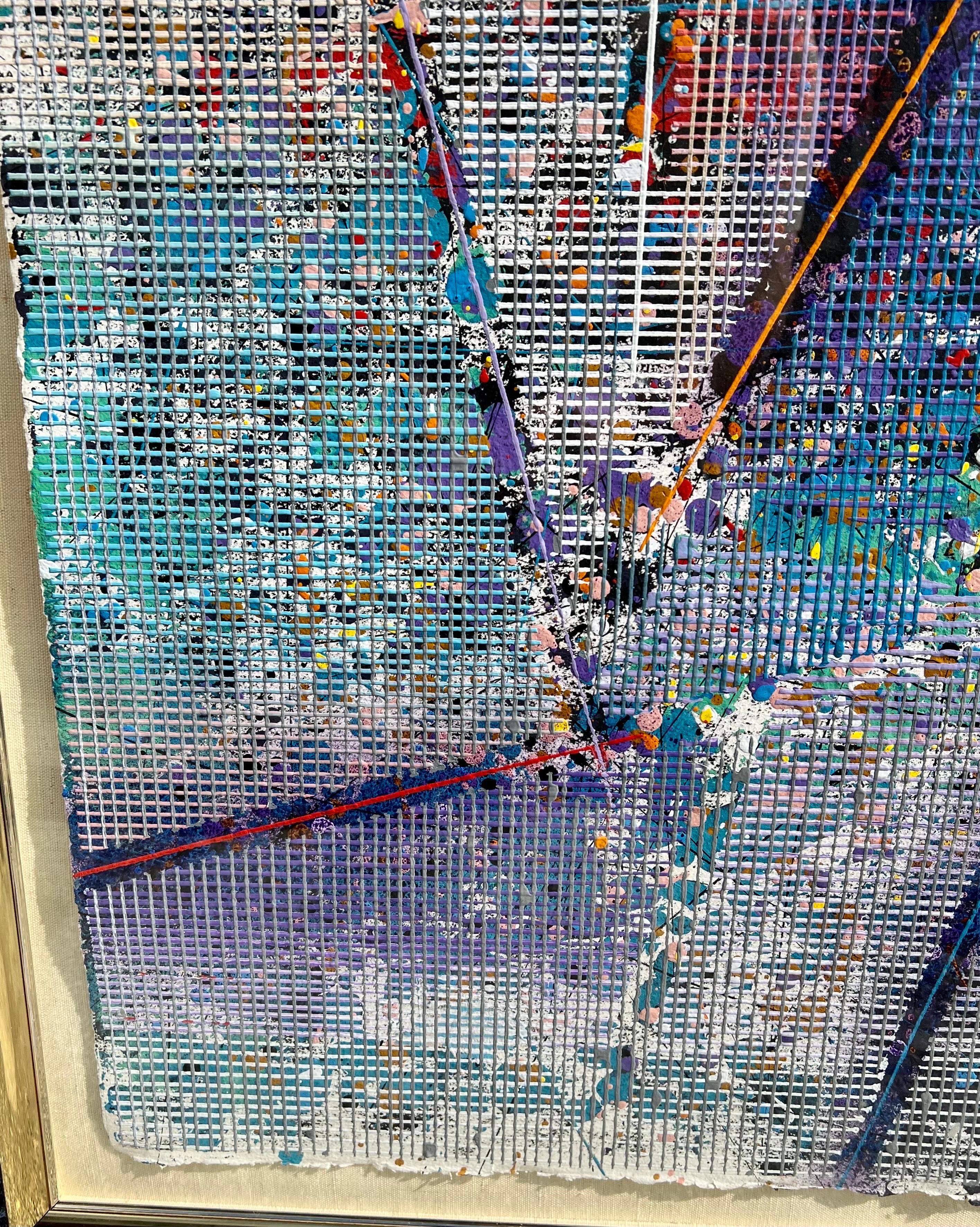 Große moderne abstrakte gegossen Schablone Malerei Paul Maxwell Mod konstruktivistischen Neon im Angebot 3