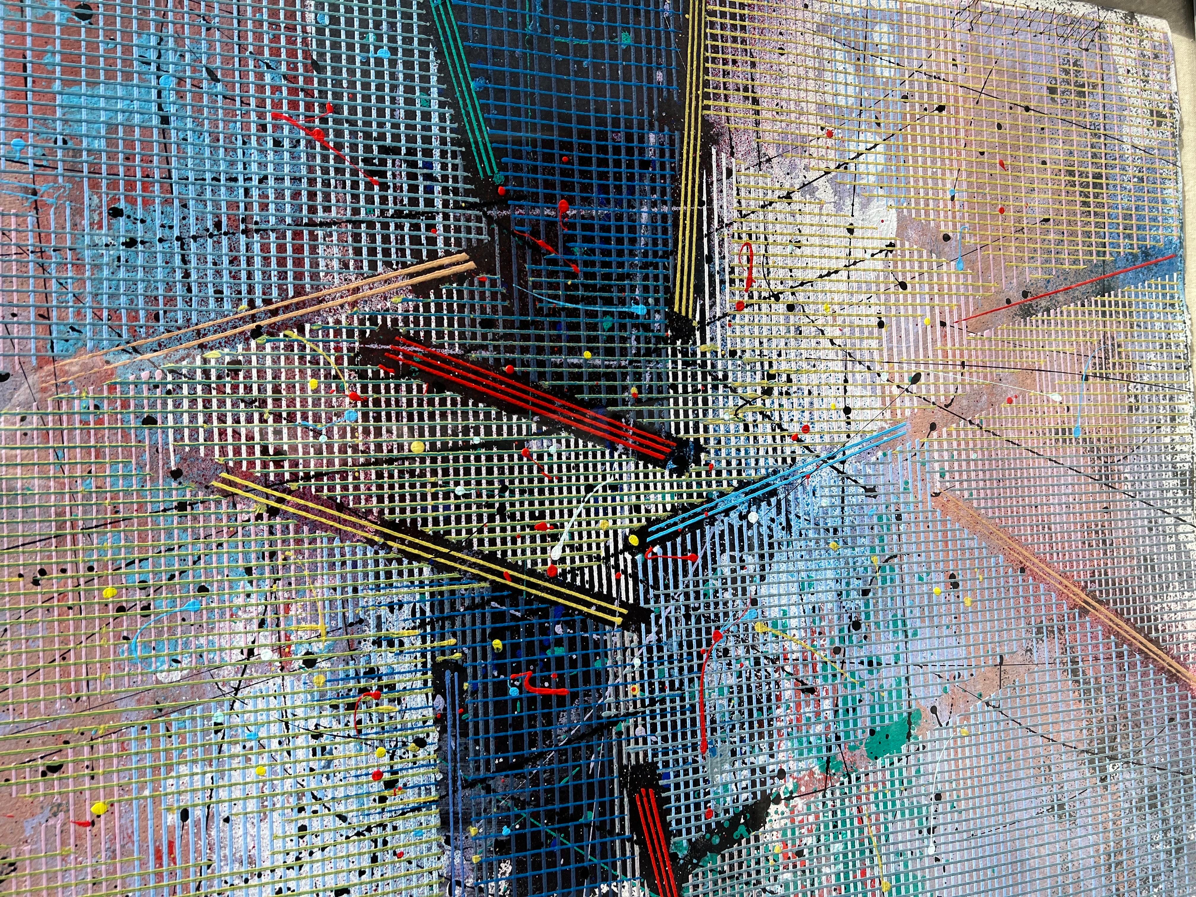 Grand tableau moderne abstrait aux pochoirs en fonte Paul Maxwell Mod Constructivist Neon en vente 3