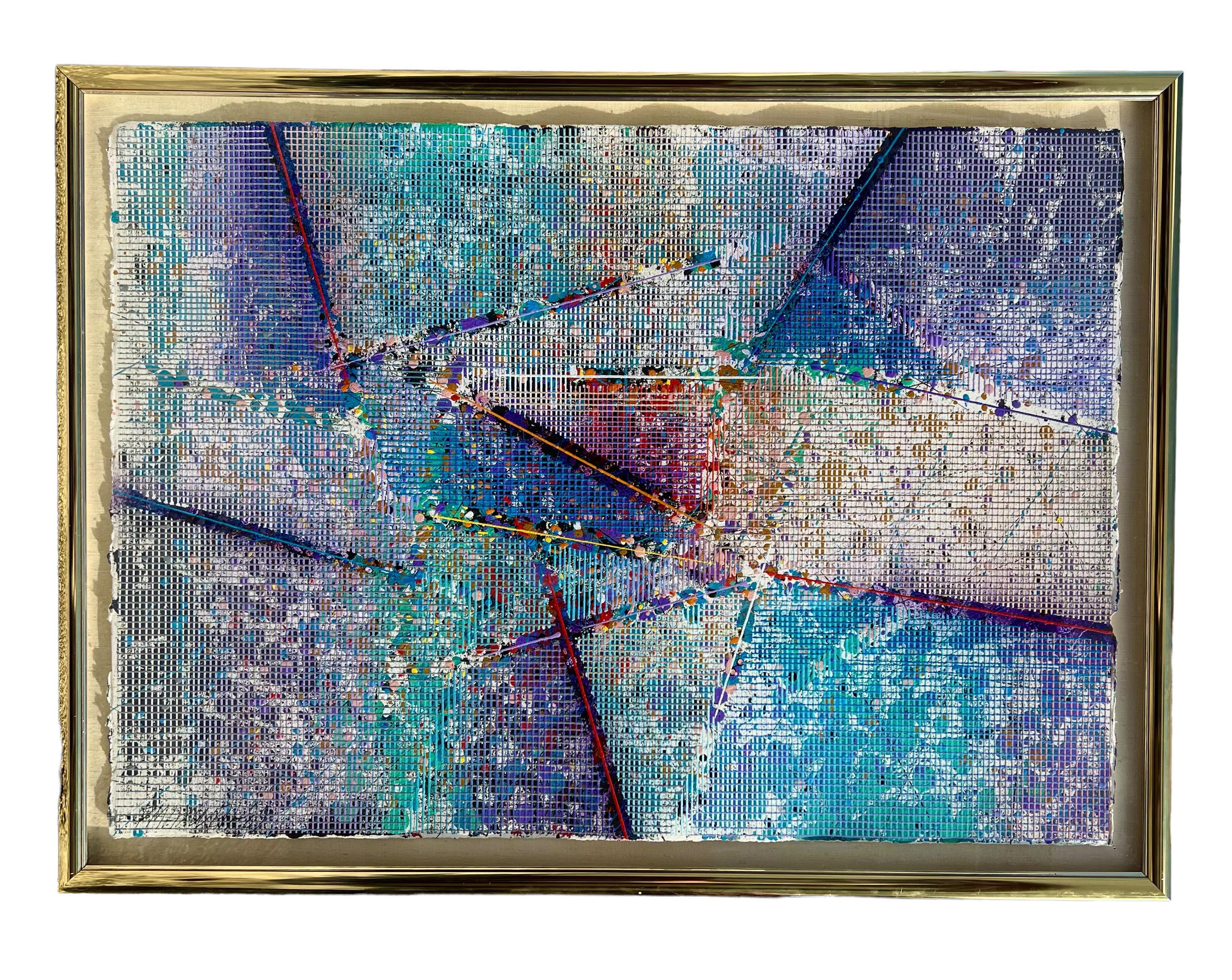 Große moderne abstrakte gegossen Schablone Malerei Paul Maxwell Mod konstruktivistischen Neon im Angebot 4