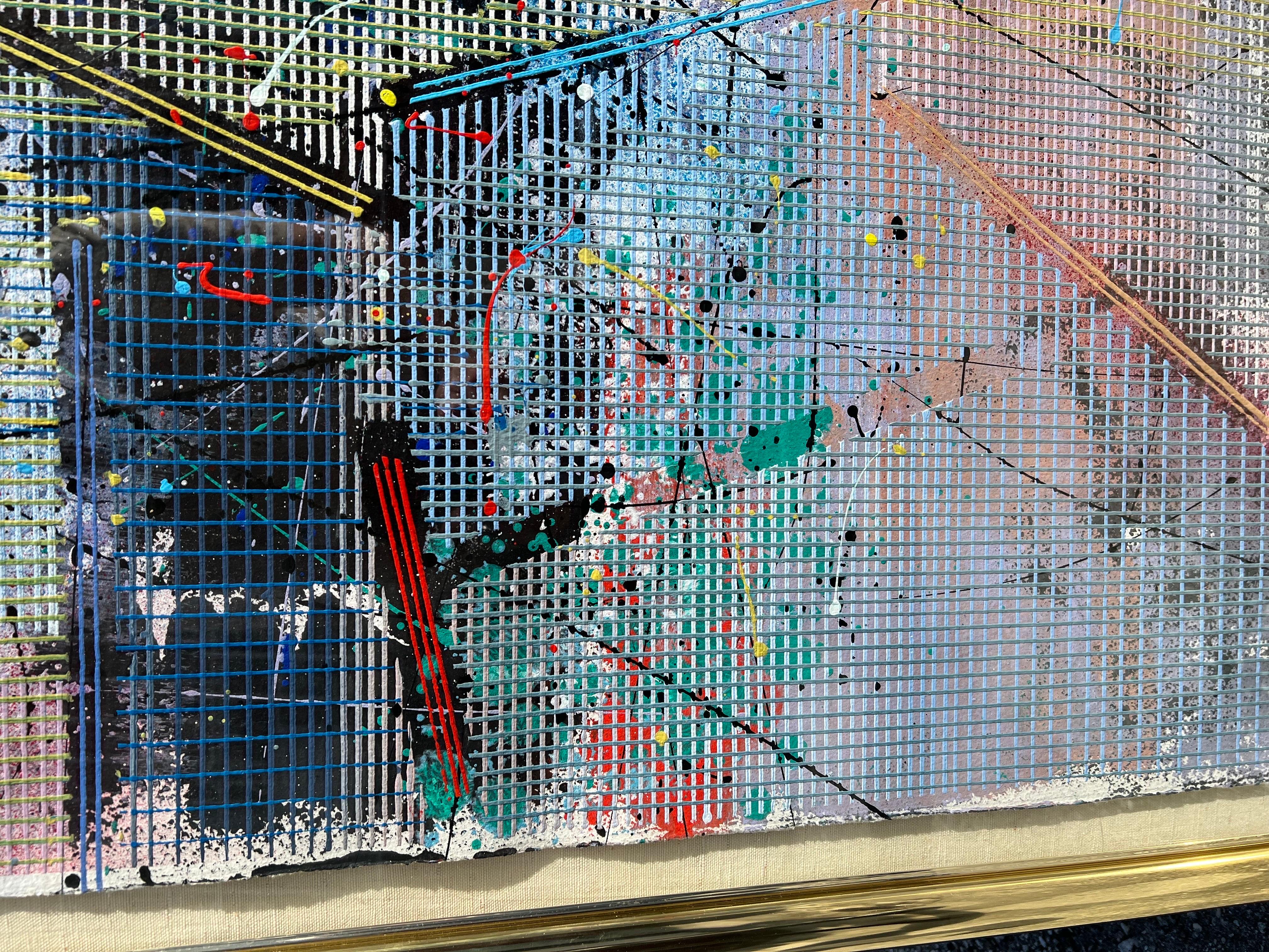 Grand tableau moderne abstrait aux pochoirs en fonte Paul Maxwell Mod Constructivist Neon en vente 4