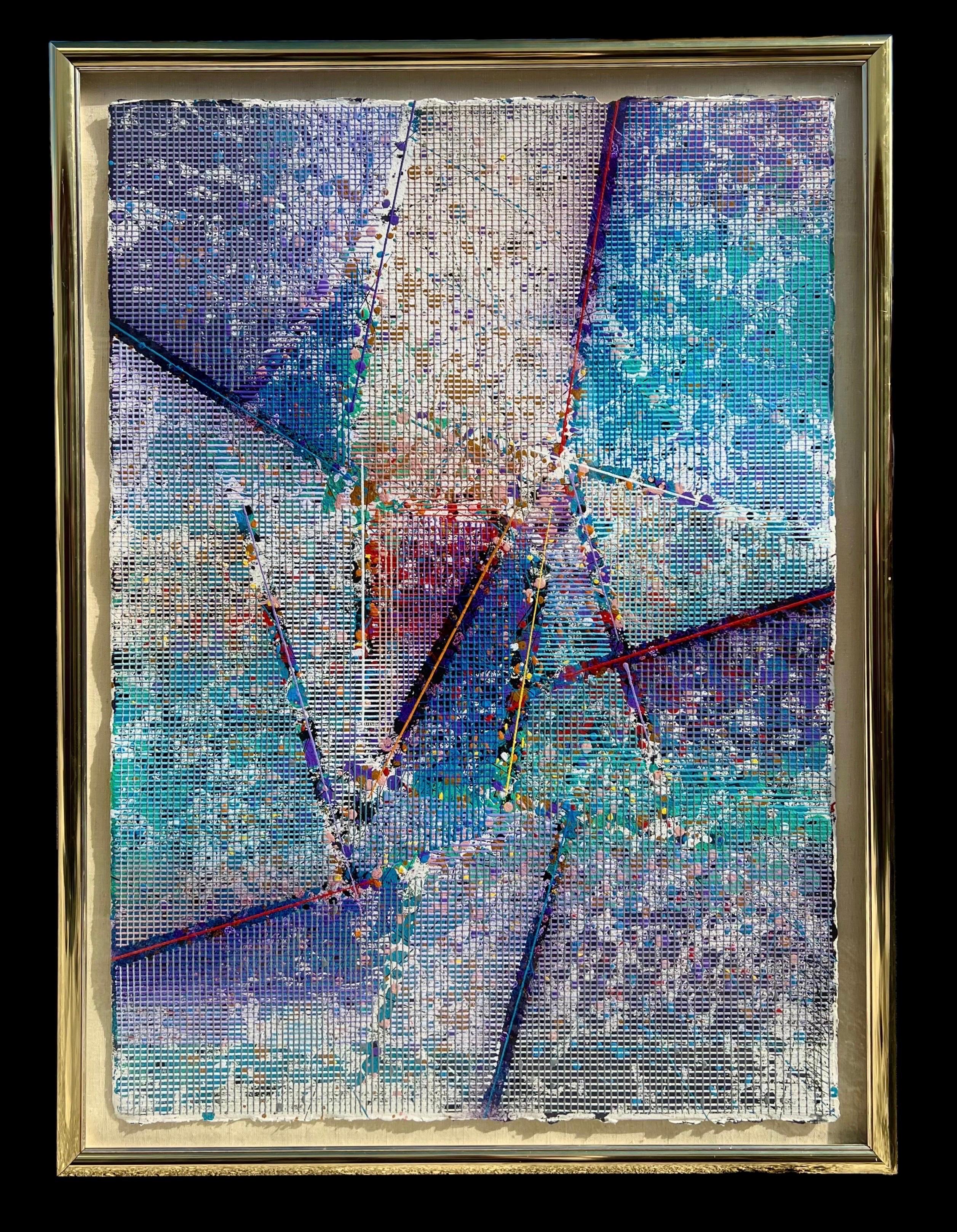 Große moderne abstrakte gegossen Schablone Malerei Paul Maxwell Mod konstruktivistischen Neon im Angebot 5