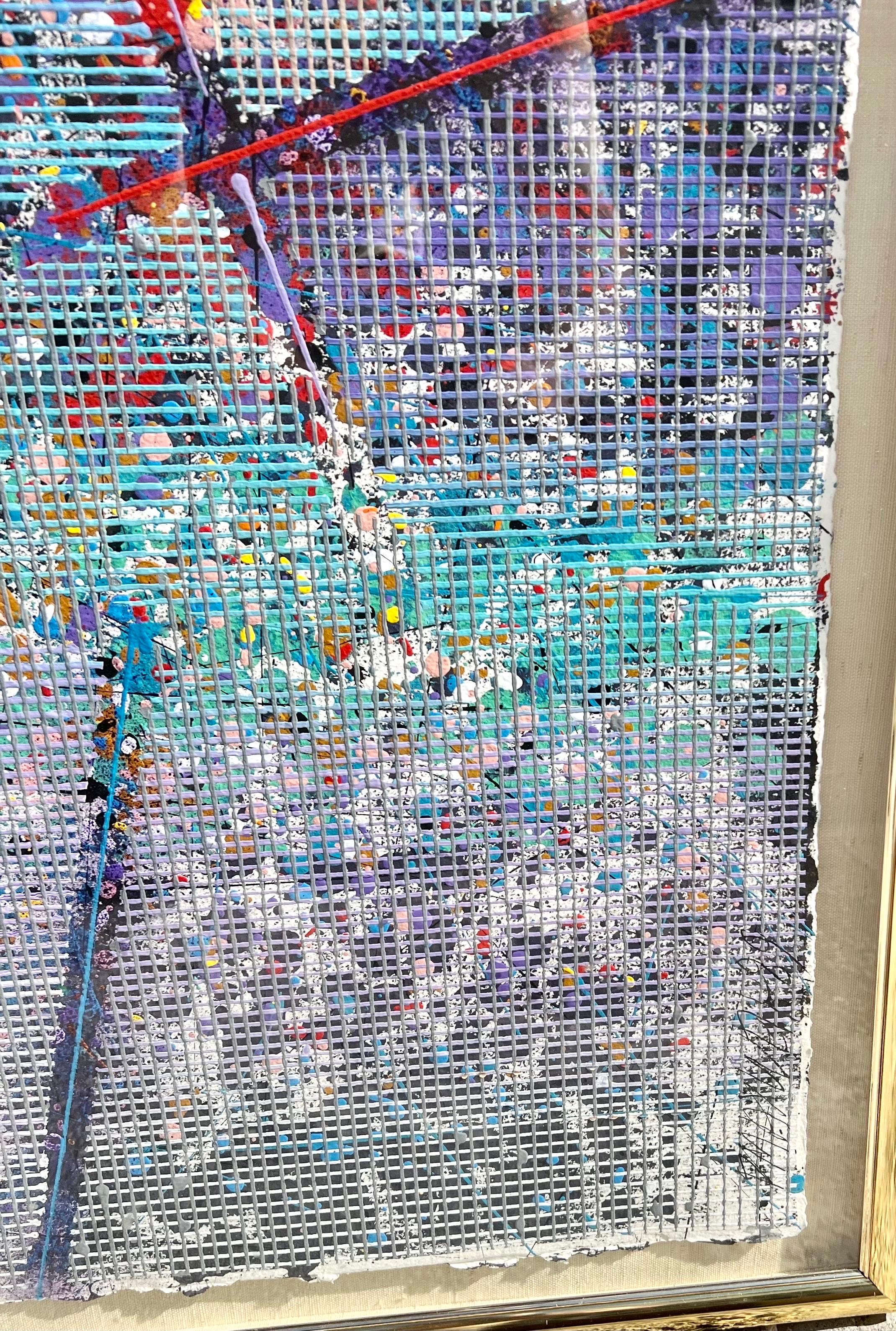 Große moderne abstrakte gegossen Schablone Malerei Paul Maxwell Mod konstruktivistischen Neon im Angebot 6