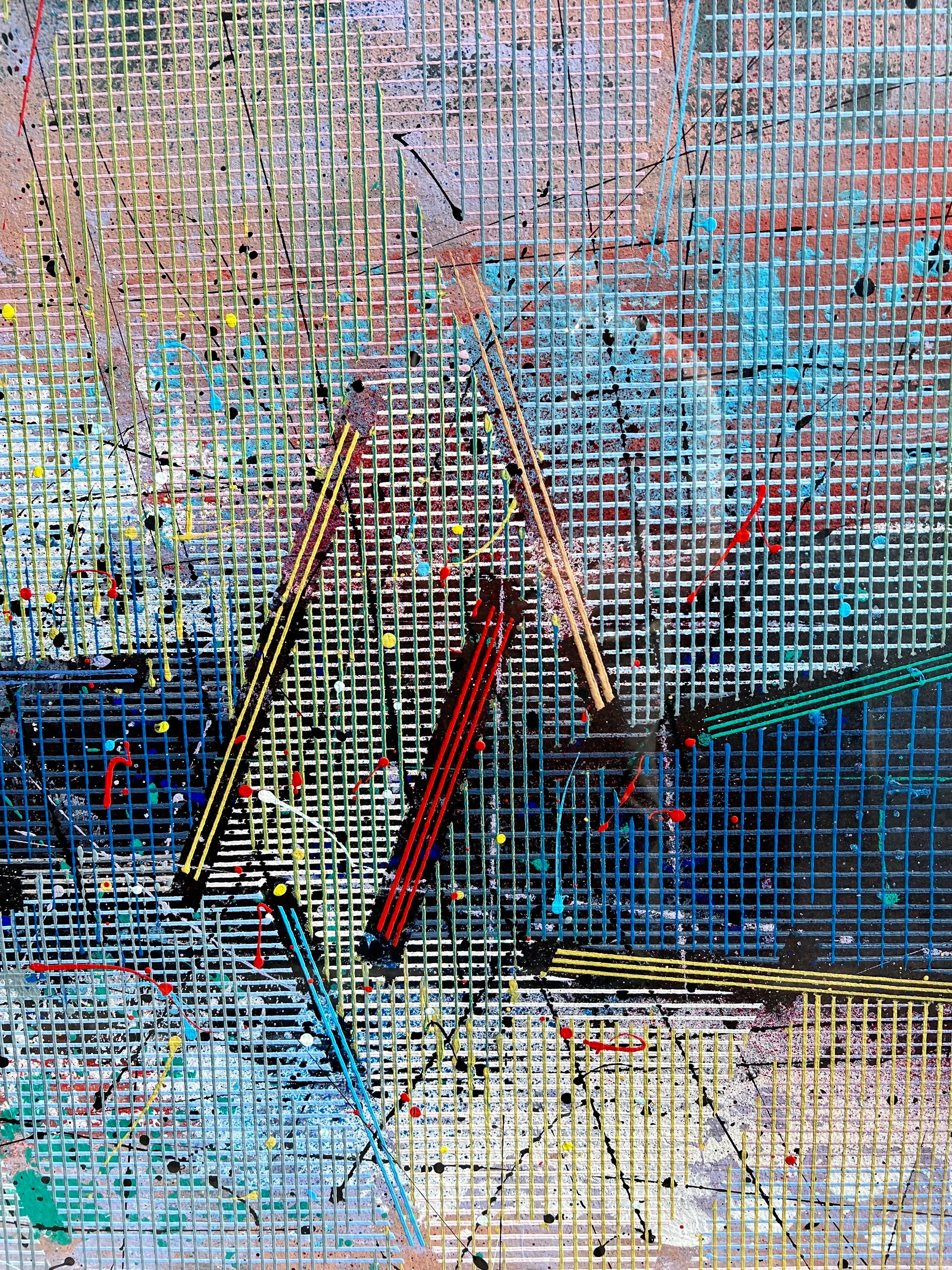 Grand tableau moderne abstrait aux pochoirs en fonte Paul Maxwell Mod Constructivist Neon en vente 6