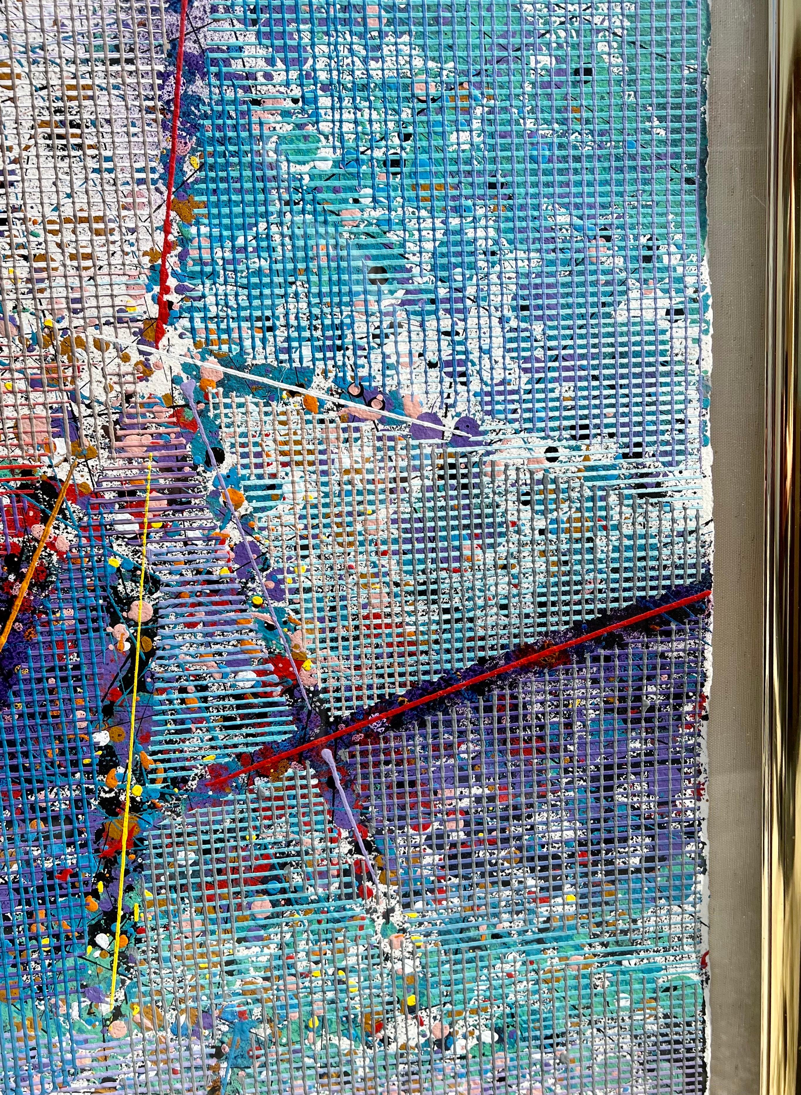 Große moderne abstrakte gegossen Schablone Malerei Paul Maxwell Mod konstruktivistischen Neon im Angebot 7