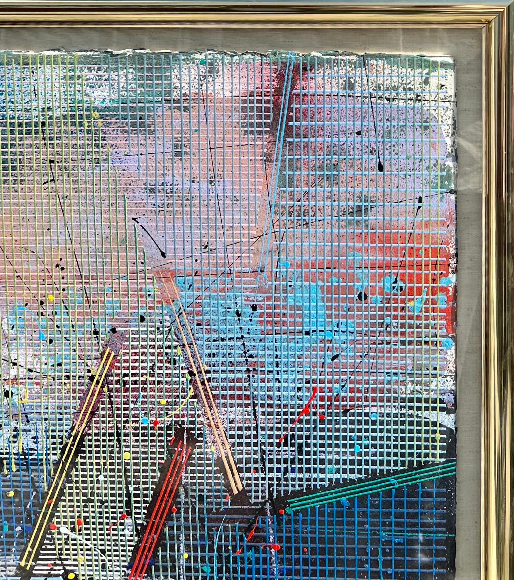 Grand tableau moderne abstrait aux pochoirs en fonte Paul Maxwell Mod Constructivist Neon en vente 7