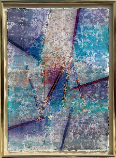 Large Modern Abstract Cast Stencil Painting Paul Maxwell Mod Constructivist Neon