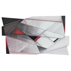 Large Modern Abstract Expressionist Geometric White, Black and Red Painting