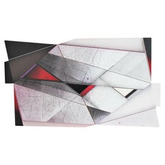 Large Modern Abstract Expressionist Geometric White, Black and Red Painting