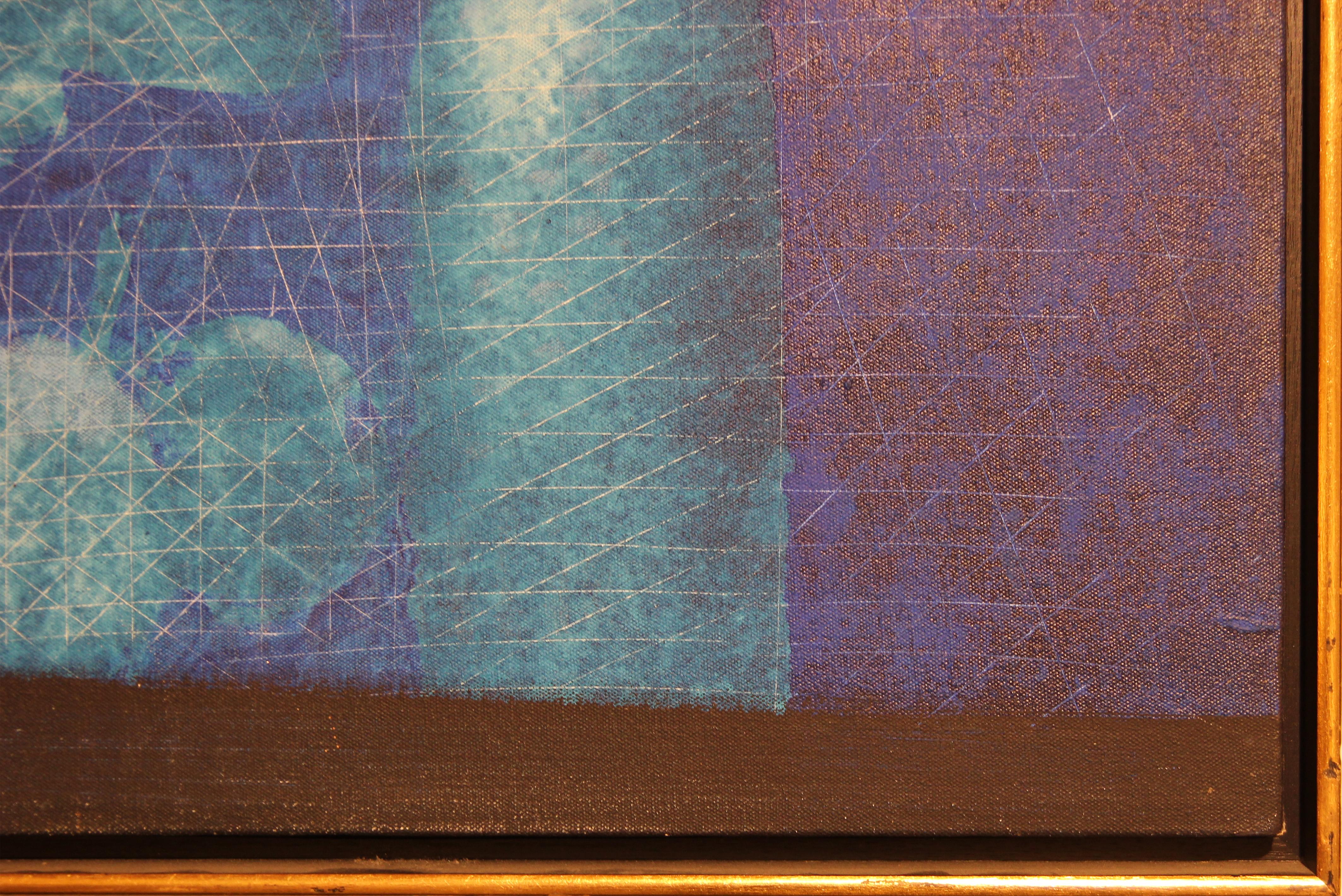 Modern Abstract Expressionist Blue Still Life with Bottles Painting 1