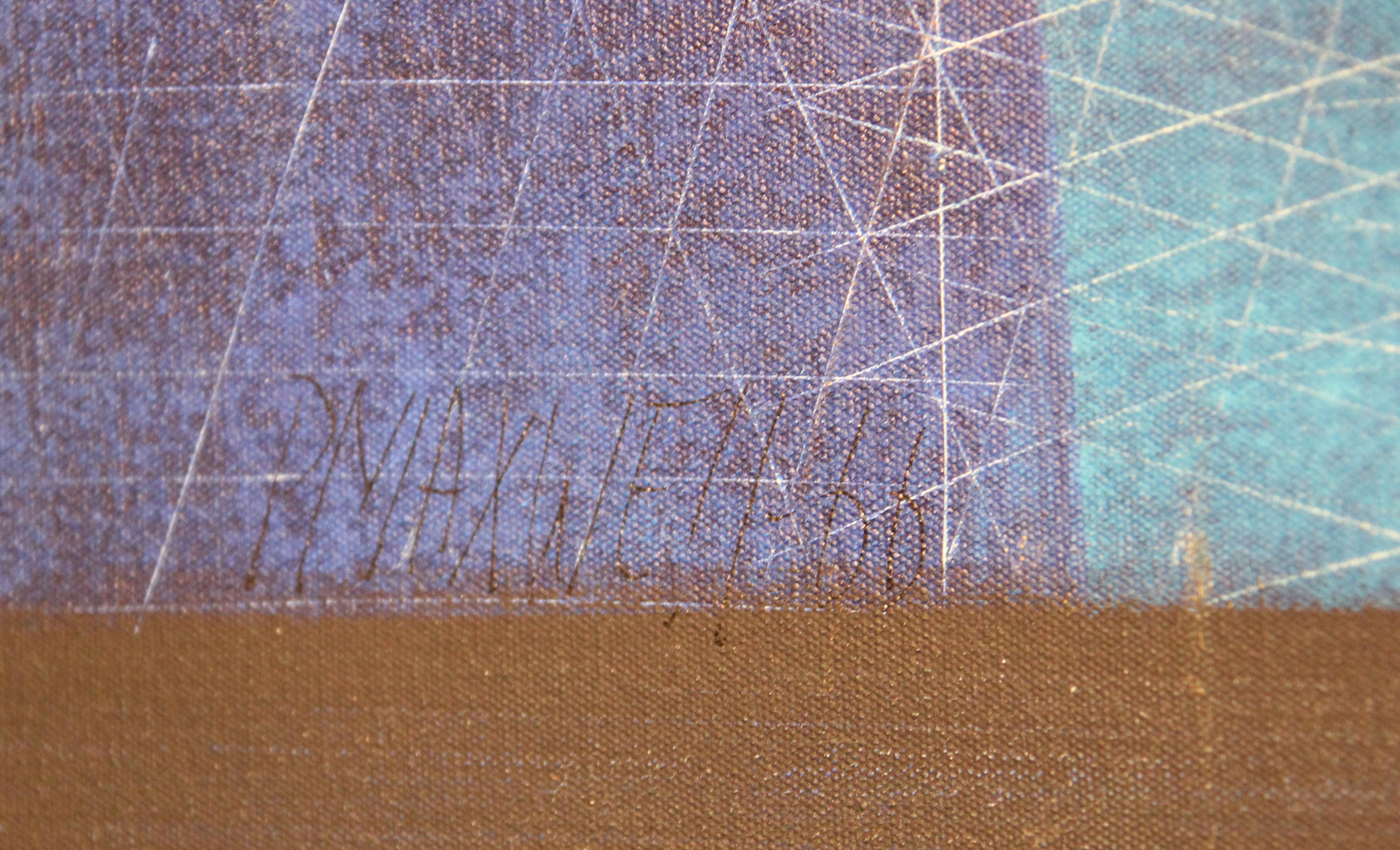 Modern Abstract Expressionist Blue Still Life with Bottles Painting 3