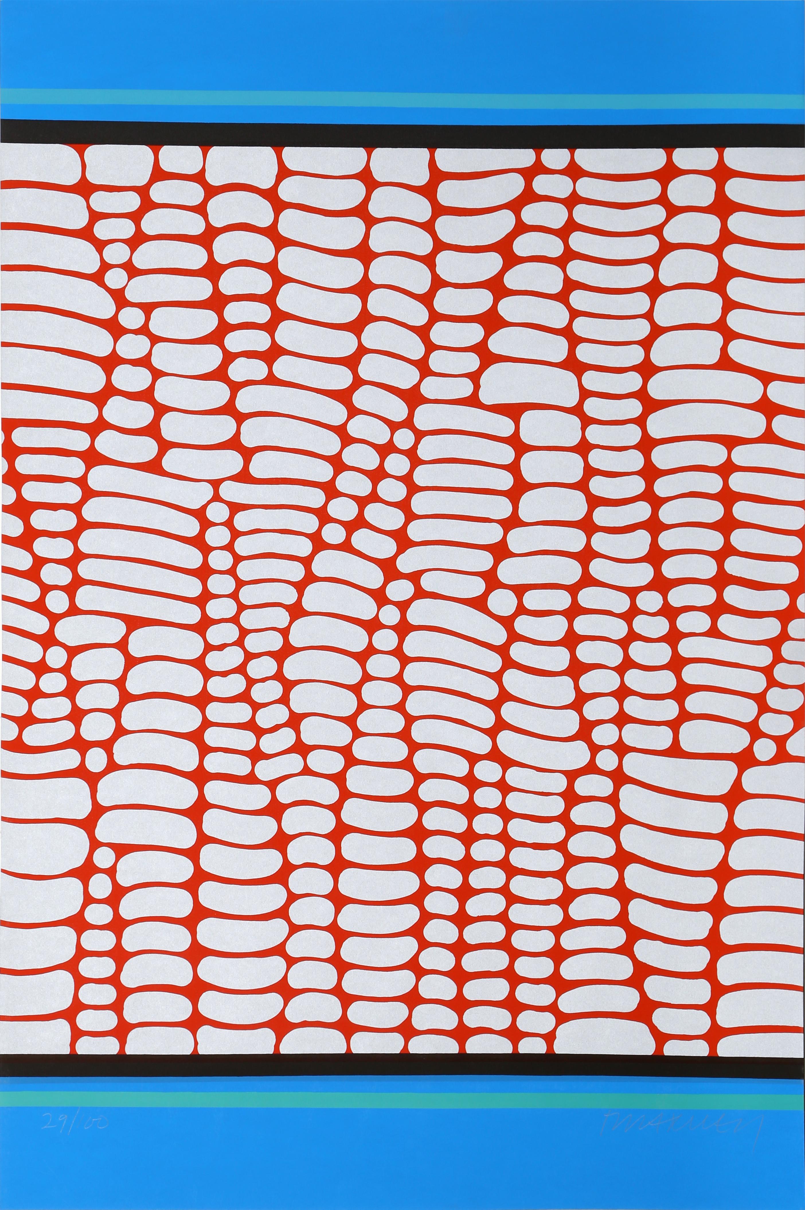 Artiste : Paul Maxwell, américain (1925 - 2015)
Titre : Sans titre - Web rouge et bleu
Année : vers 1978
Médium : Sérigraphie, signée et numérotée au crayon
Edition : 100
Taille : 26 x 39 in. (66,04 x 99,06 cm)