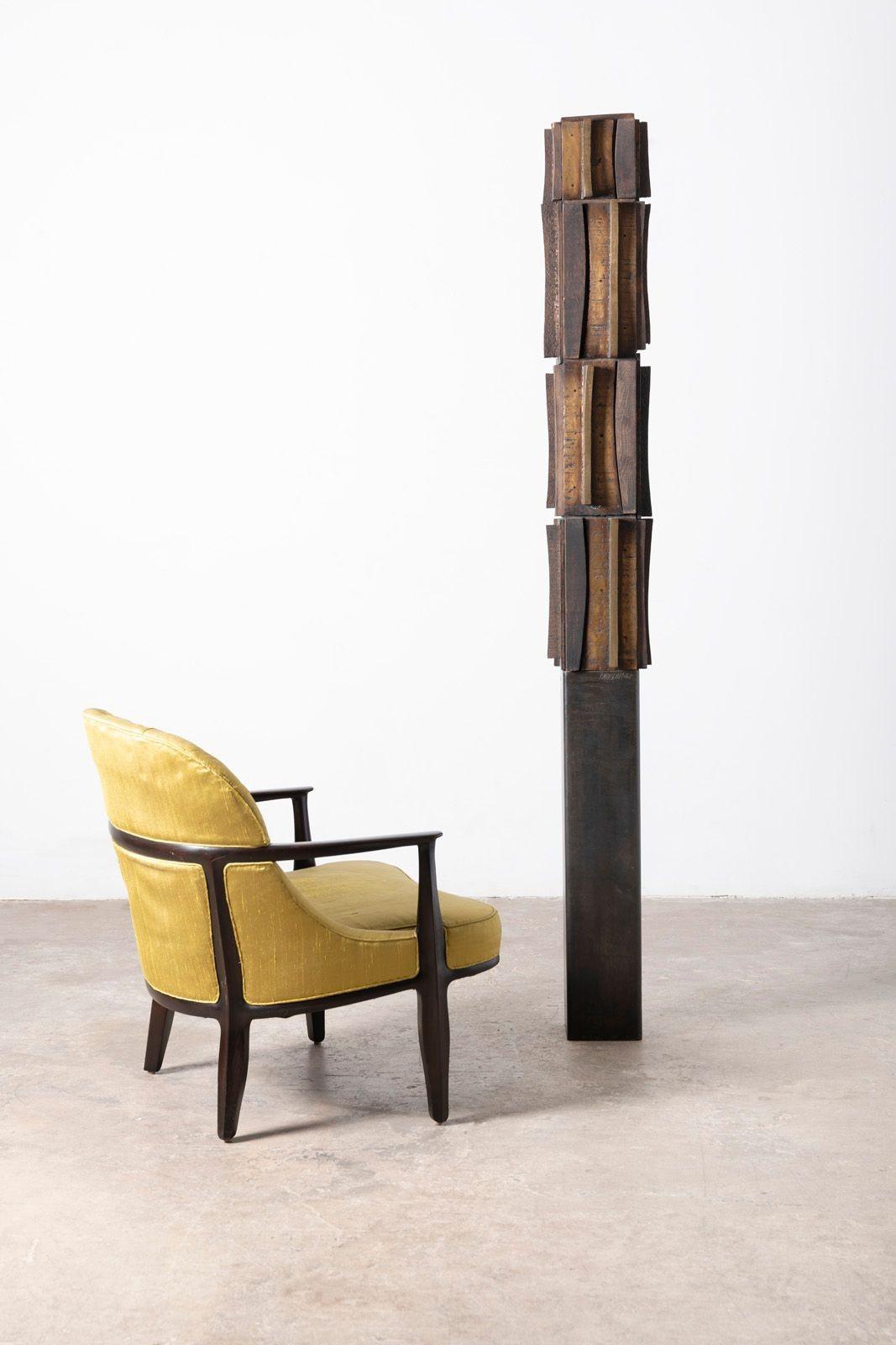Paul Maxwell Rare Sand Cast Bronze & Wood Brutalist Totem Sculpture 1967 For Sale 1