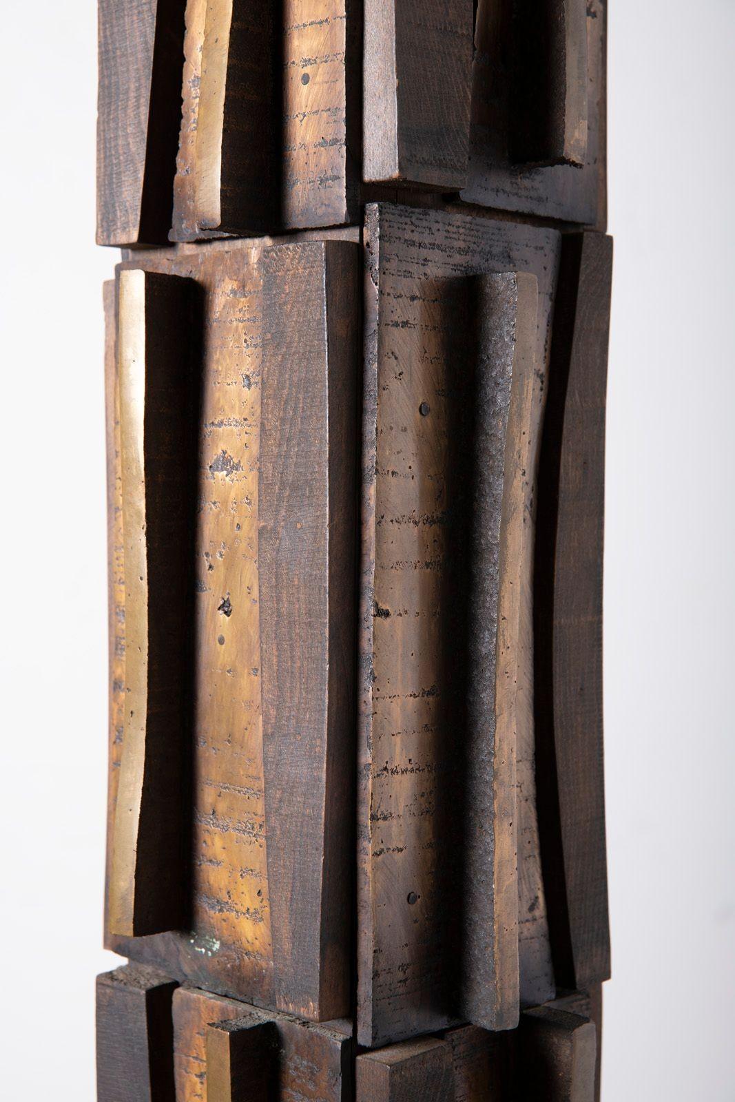 Paul Maxwell Rare Sand Cast Bronze & Wood Brutalist Totem Sculpture 1967 For Sale 3