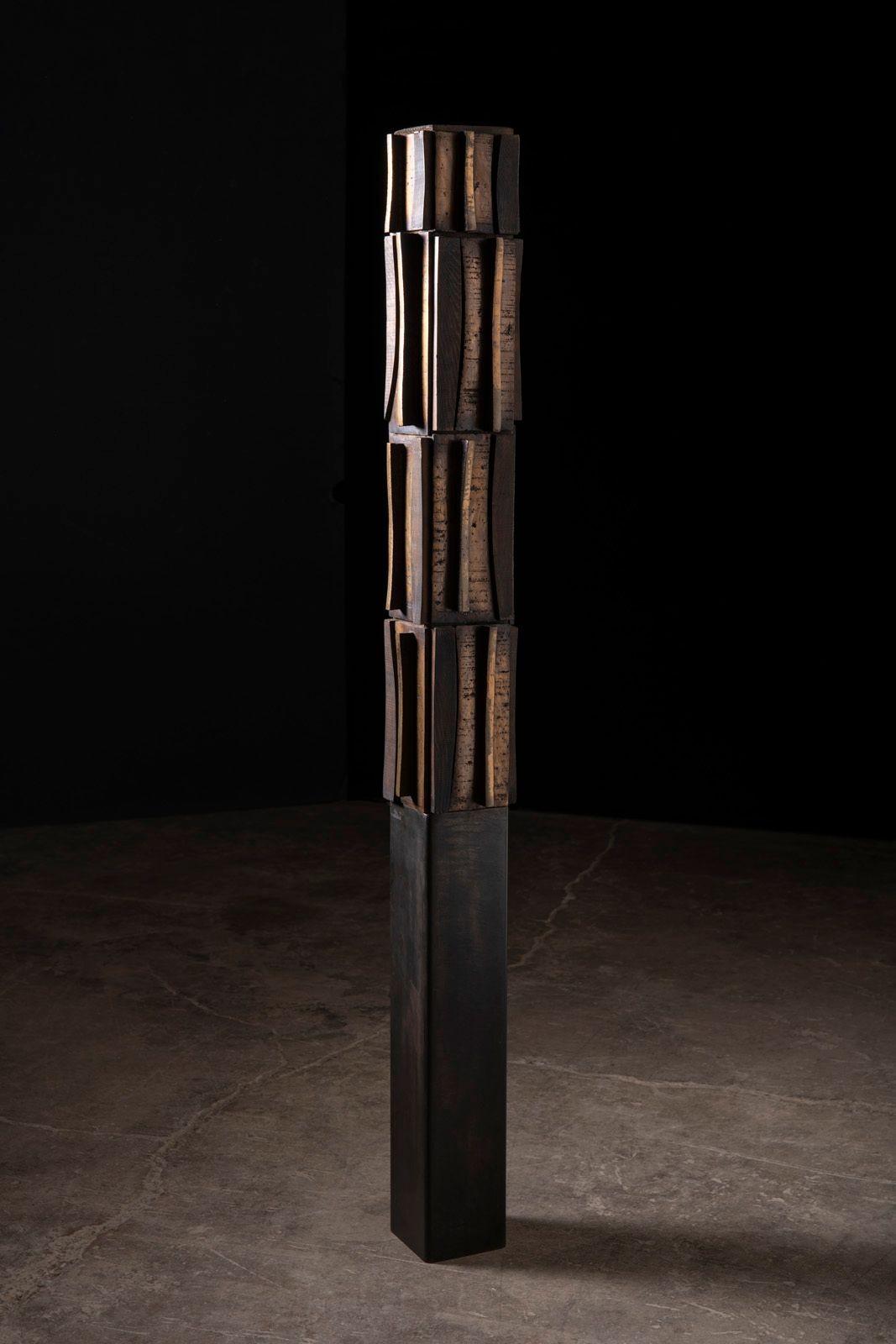 Paul Maxwell Rare Sand Cast Bronze & Wood Brutalist Totem Sculpture 1967 For Sale 5