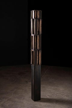 Paul Maxwell Rara scultura totem brutalista in bronzo e legno fuso a sabbia 1967