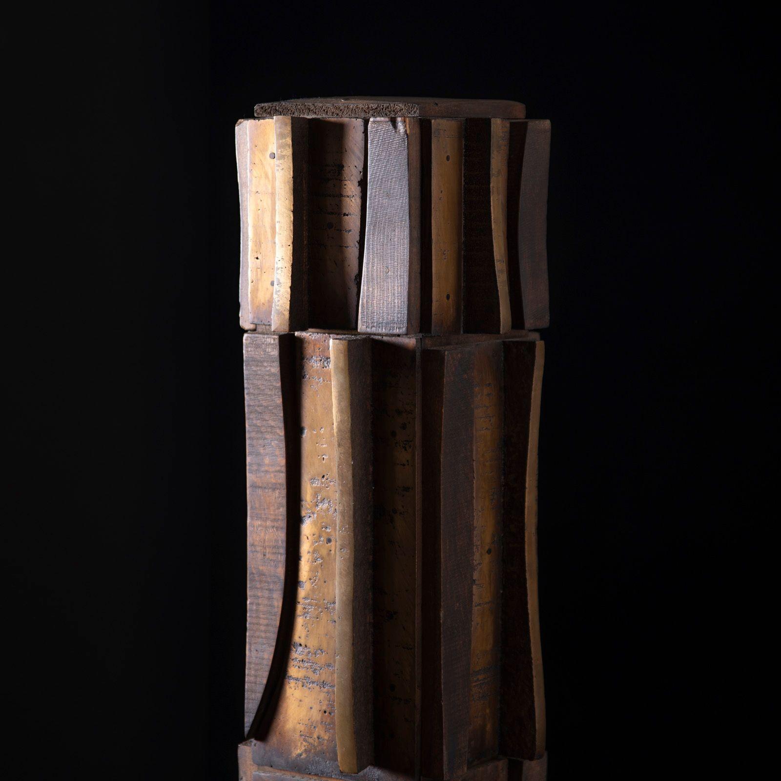 Paul Maxwell Rare Sand Cast Bronze & Wood Brutalist Totem Sculpture 1967 For Sale 6
