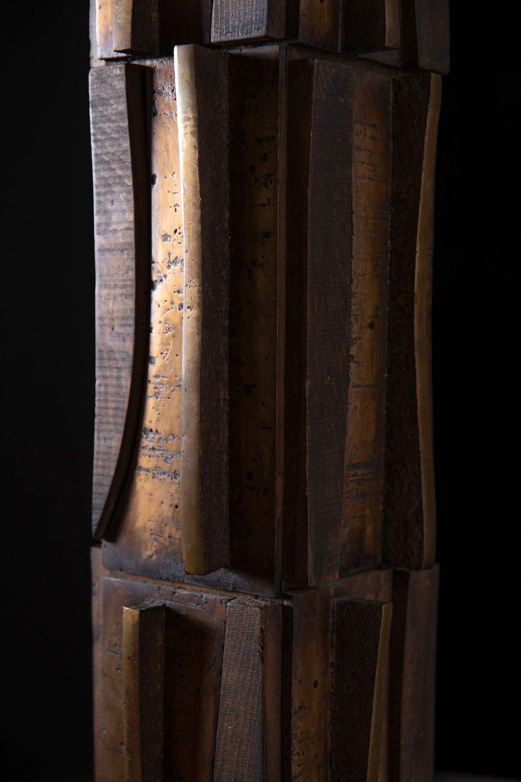 Paul Maxwell Rare Sand Cast Bronze & Wood Brutalist Totem Sculpture 1967 For Sale 7