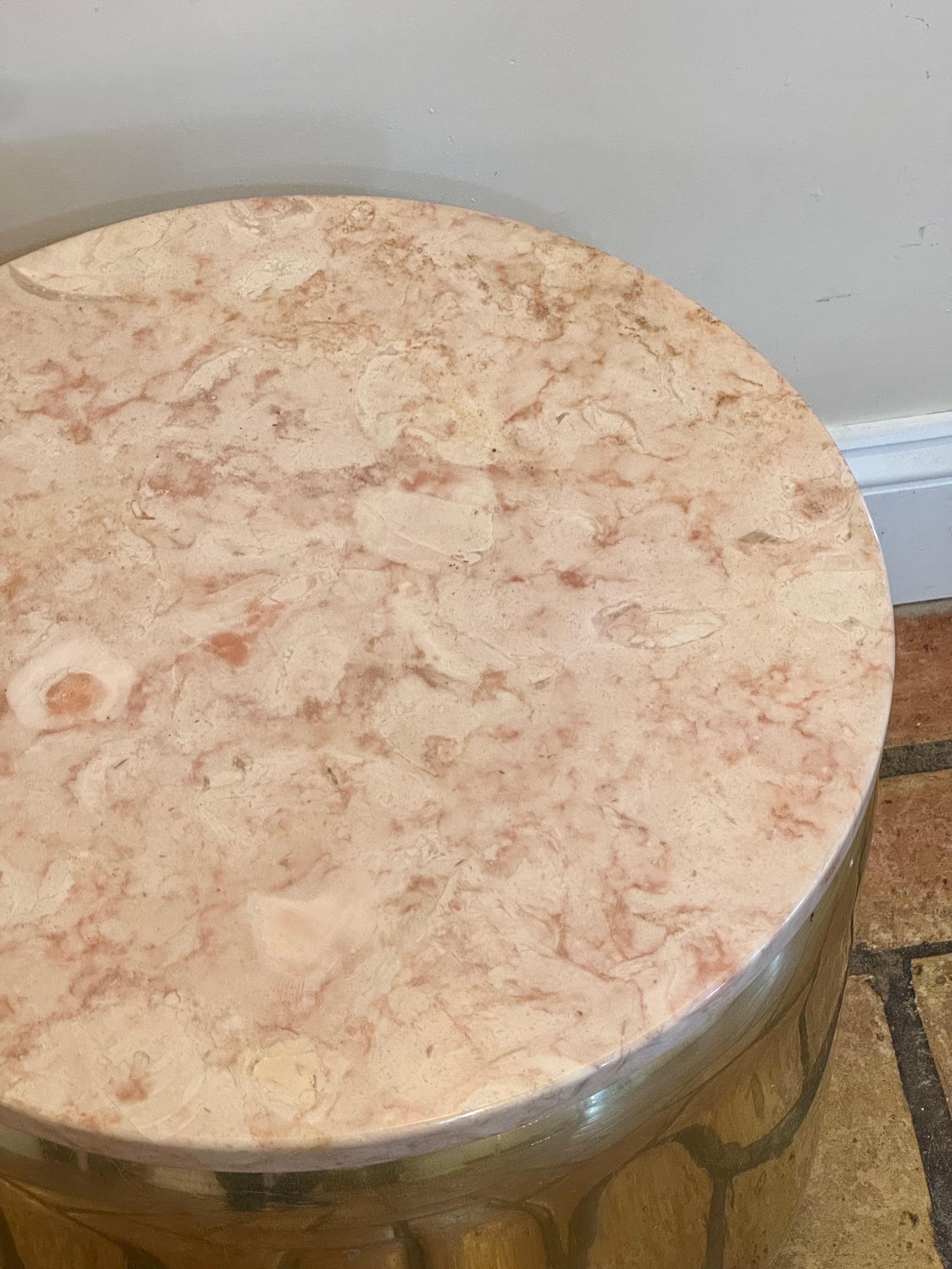 Paul Mayen for Habitat Round Brass Table with Pink Marble Top For Sale 7