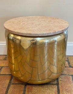 Paul Mayen for Habitat Round Brass Table with Pink Marble Top