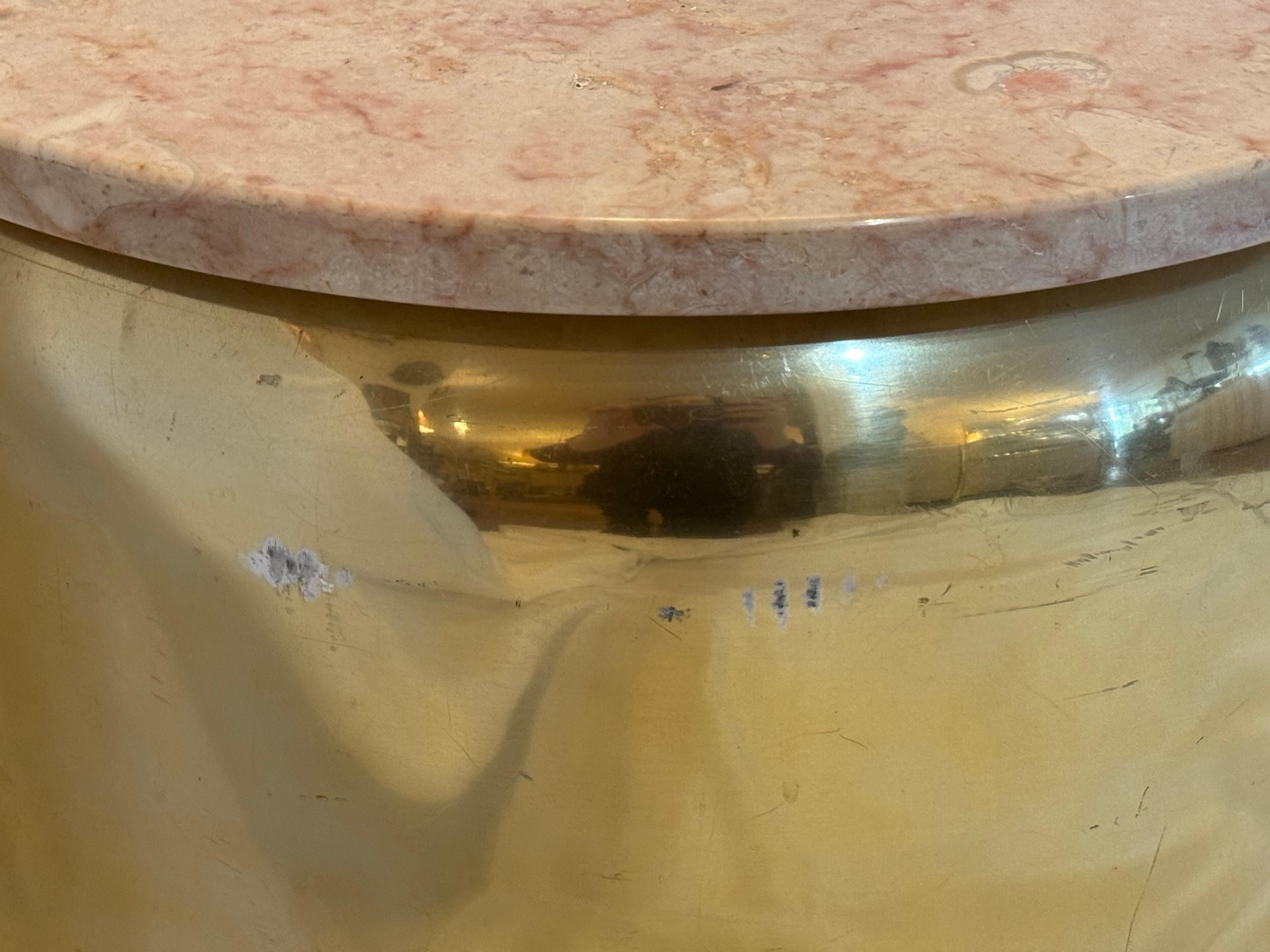 Paul Mayen for Habitat Round Brass Table with Pink Marble Top For Sale 11
