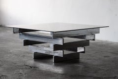Paul Mayen Chrome Staggered Flat Bar Coffee Table with grey smoked glass 1970s