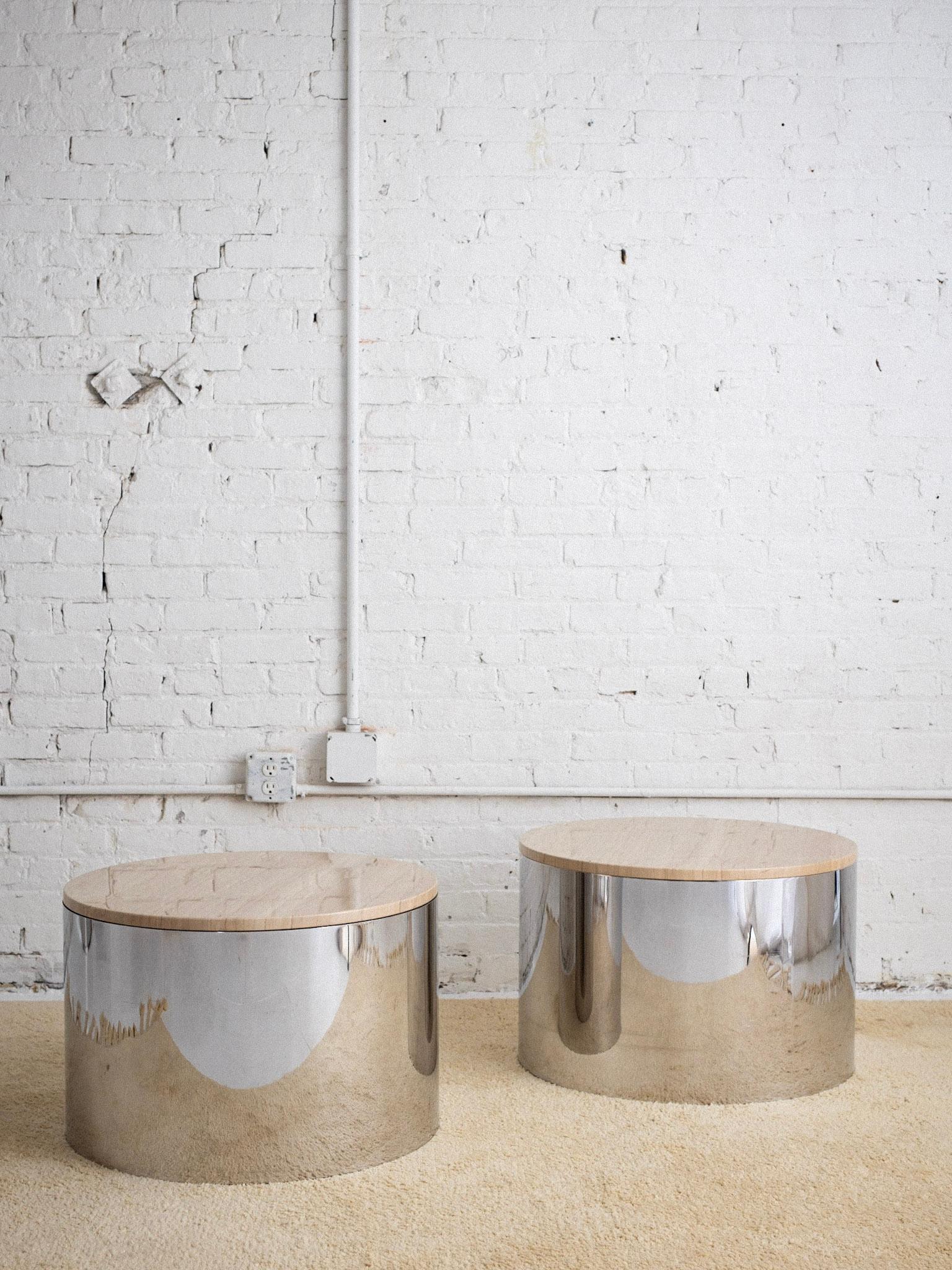 Hollywood Regency Paul Mayen for Habitat Chrome and Marble Drum Table