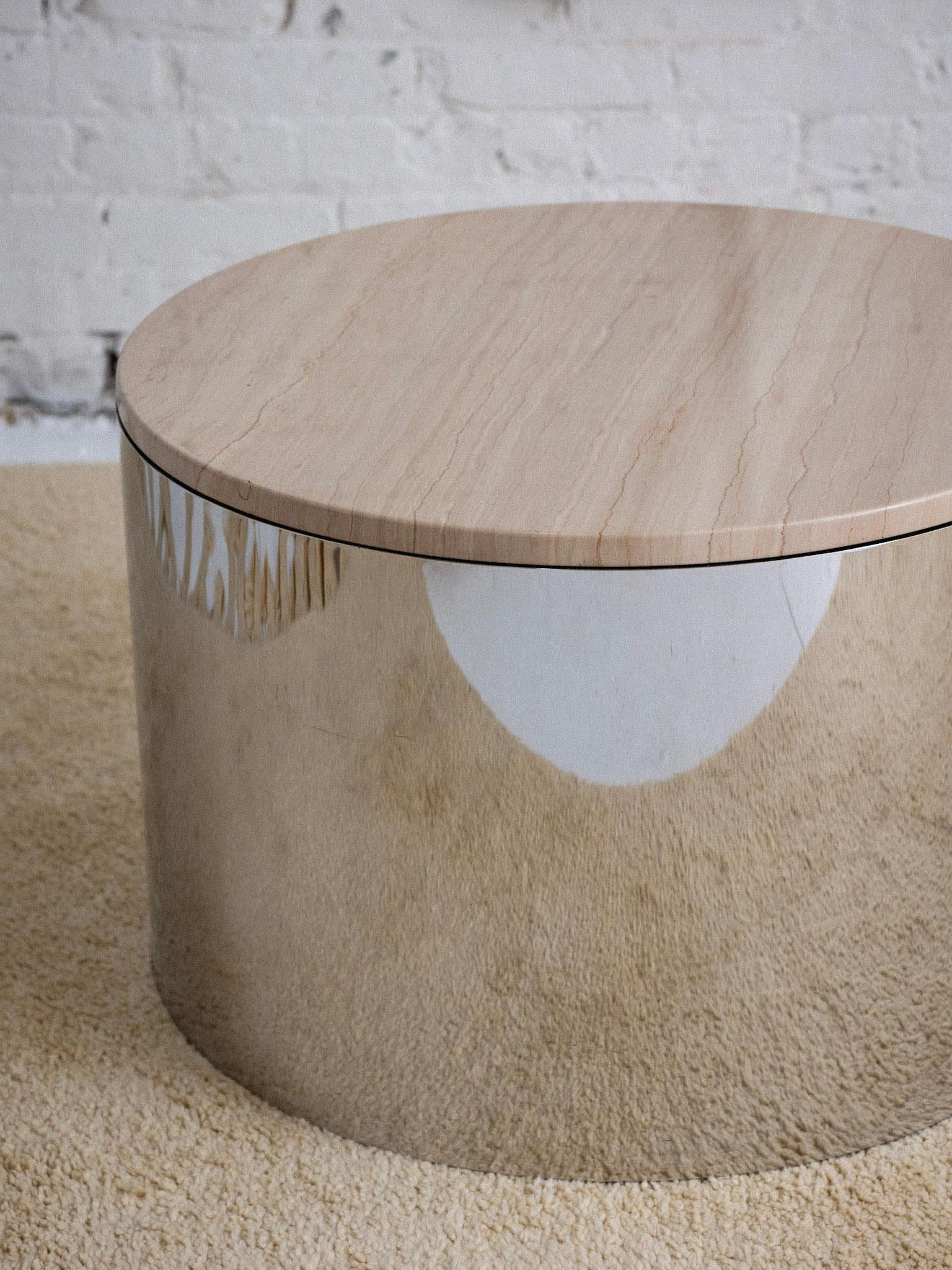 20th Century Paul Mayen for Habitat Chrome and Marble Drum Table
