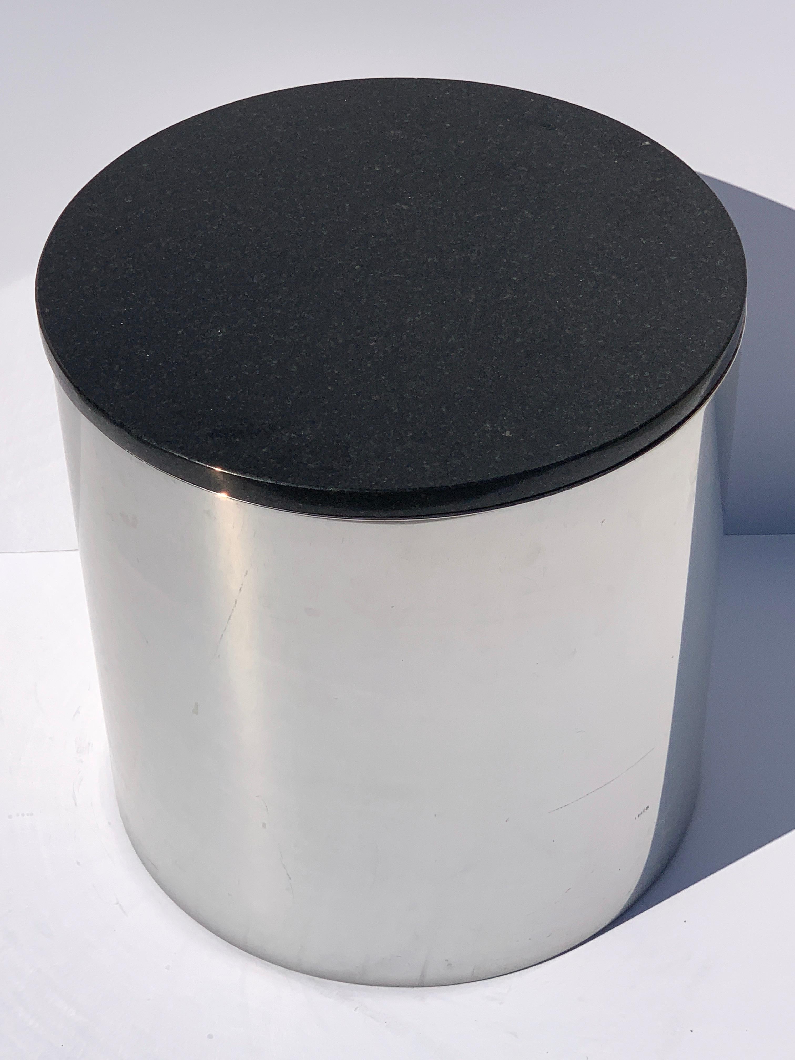 Paul Mayen for Habitat International chrome drum table with black granite top, the top is removable from the base.