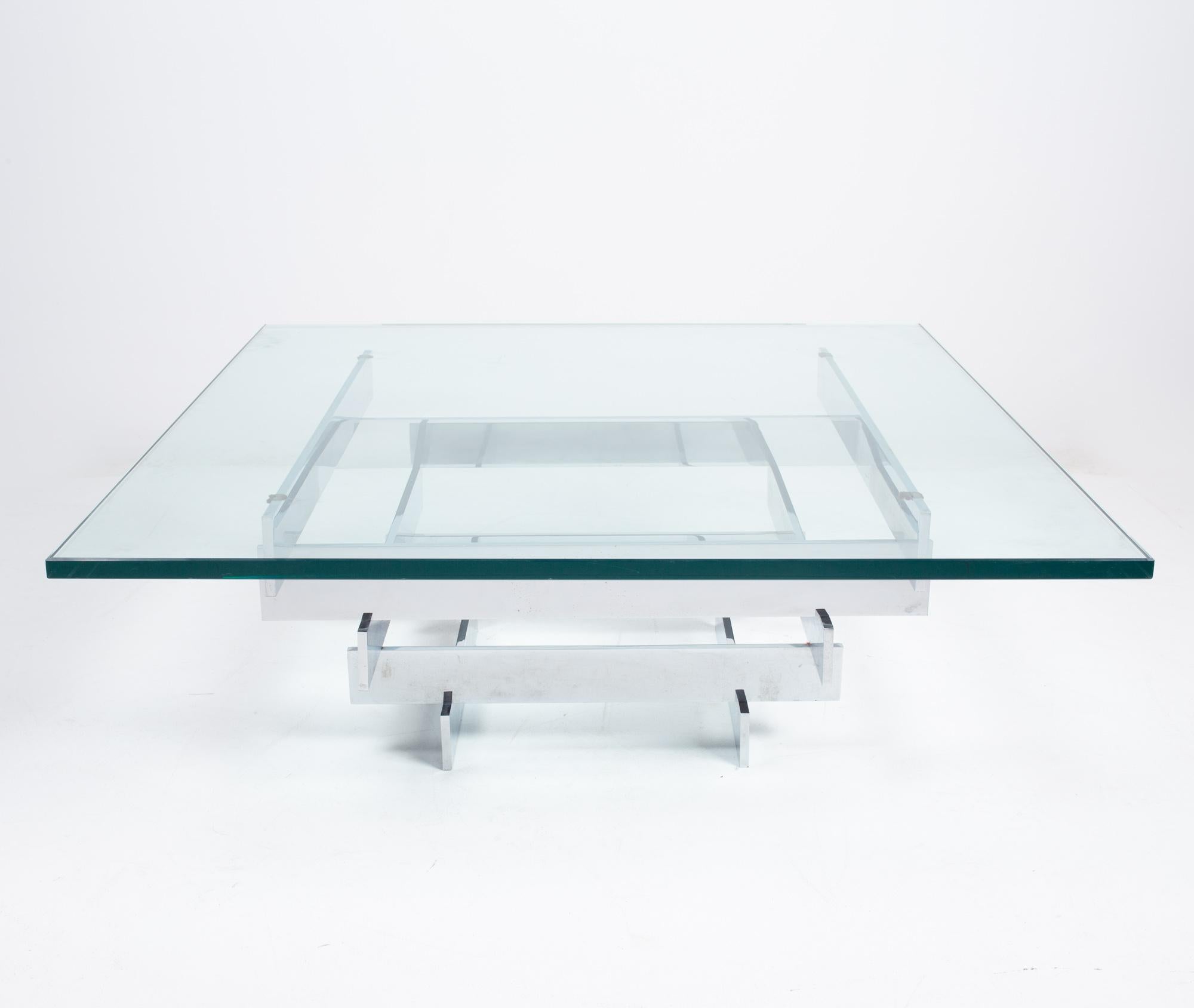 Paul Mayen for Habitat midcentury chrome and glass coffee table.

The table measures: 26 wide x 26 deep x 12.5 inches high

All pieces of furniture can be had in what we call restored vintage condition. That means the piece is restored upon